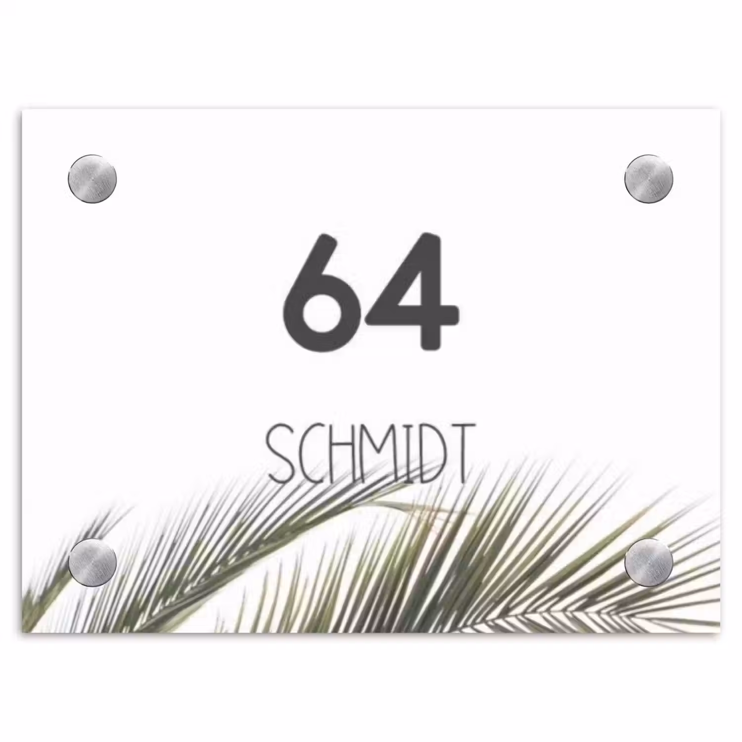 Wit met palmblad - Modern Naambord Rechthoek middel -3d