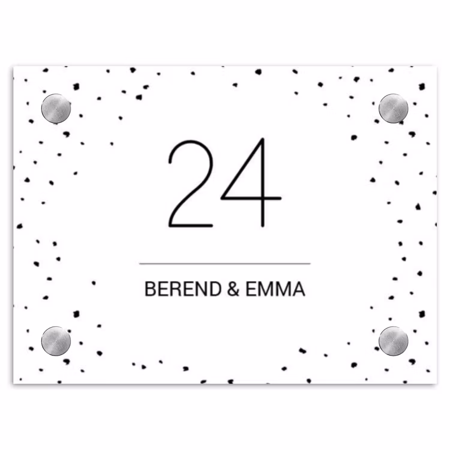 Wit met stippen - Klassiek Naambord Rechthoek middel -3d