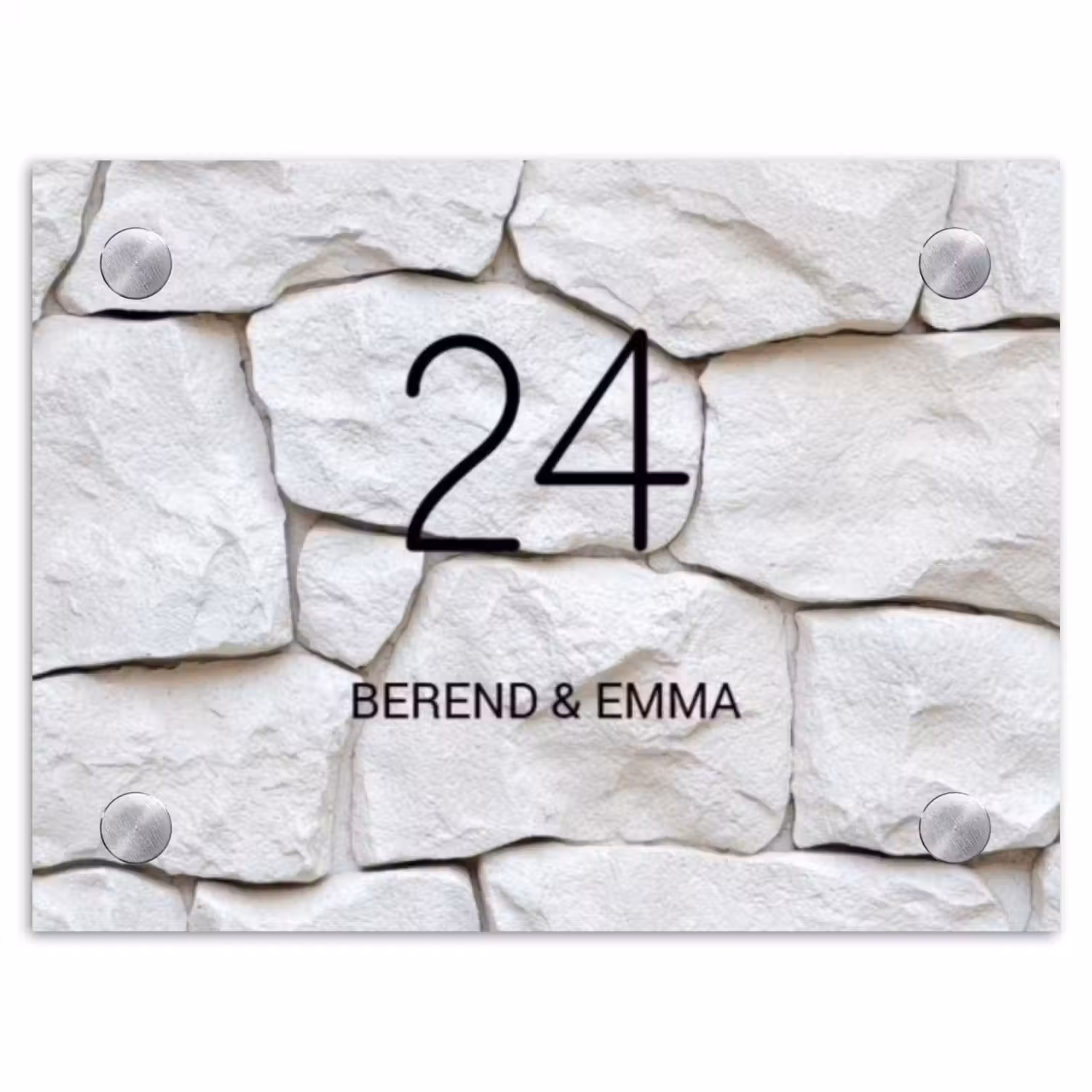 Witte natuurstenen - Klassiek Naambord Rechthoek middel -3d
