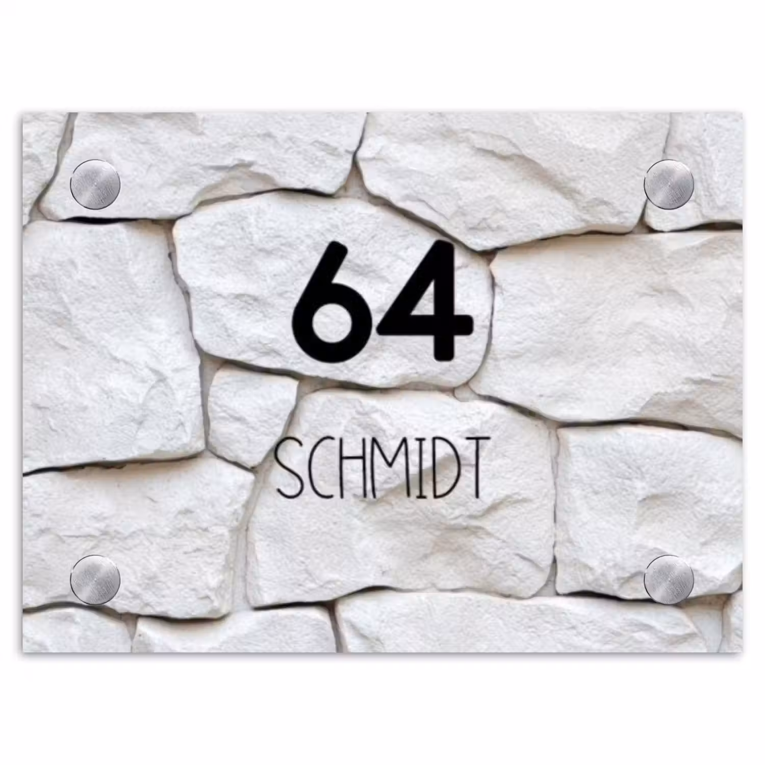 Witte natuurstenen - Modern Naambord Rechthoek middel -3d