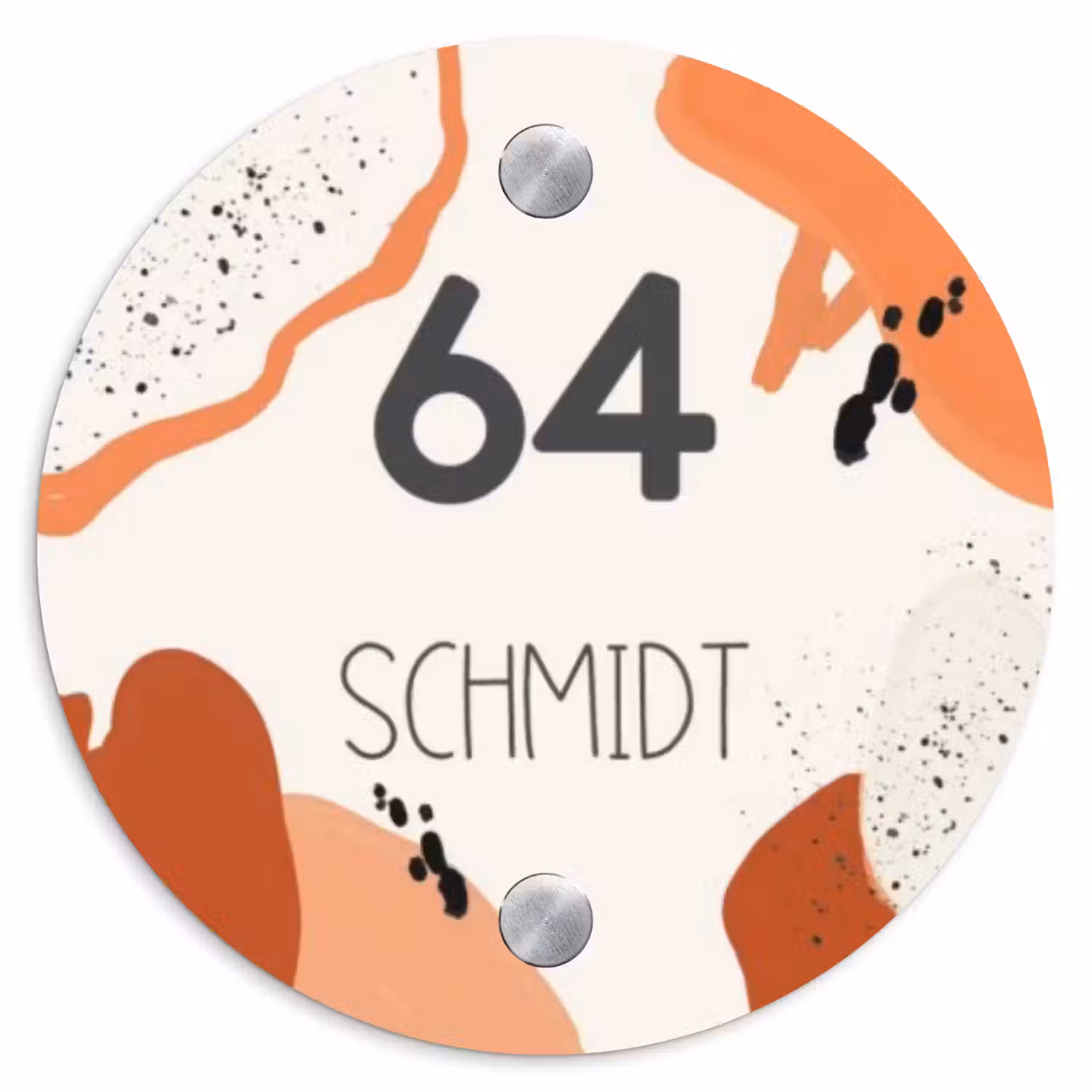 Abstract oranje - Modern Naambord Rond klein -3d