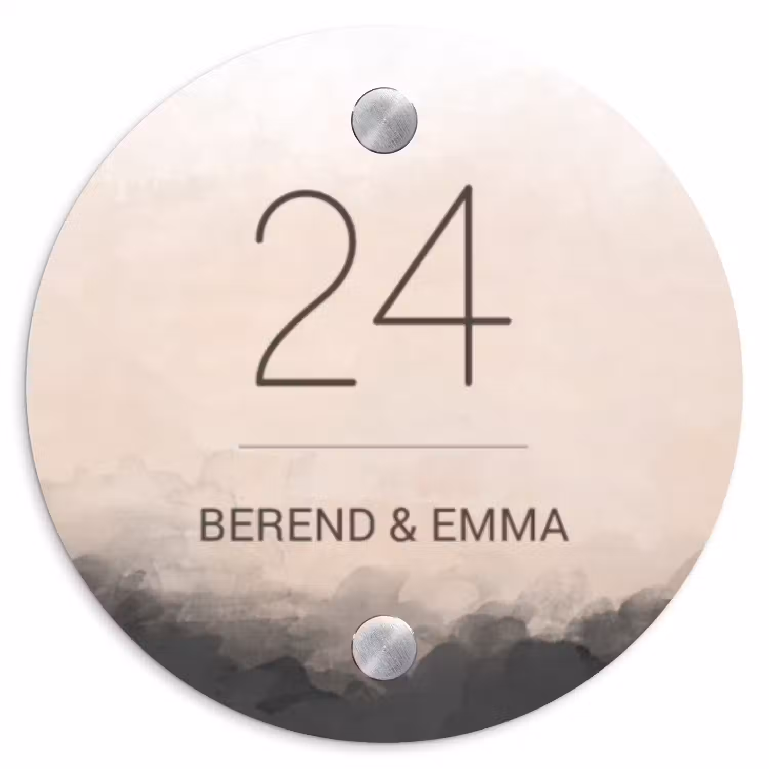 Aquarel - Beige - Klassiek Naambord Rond klein -3d