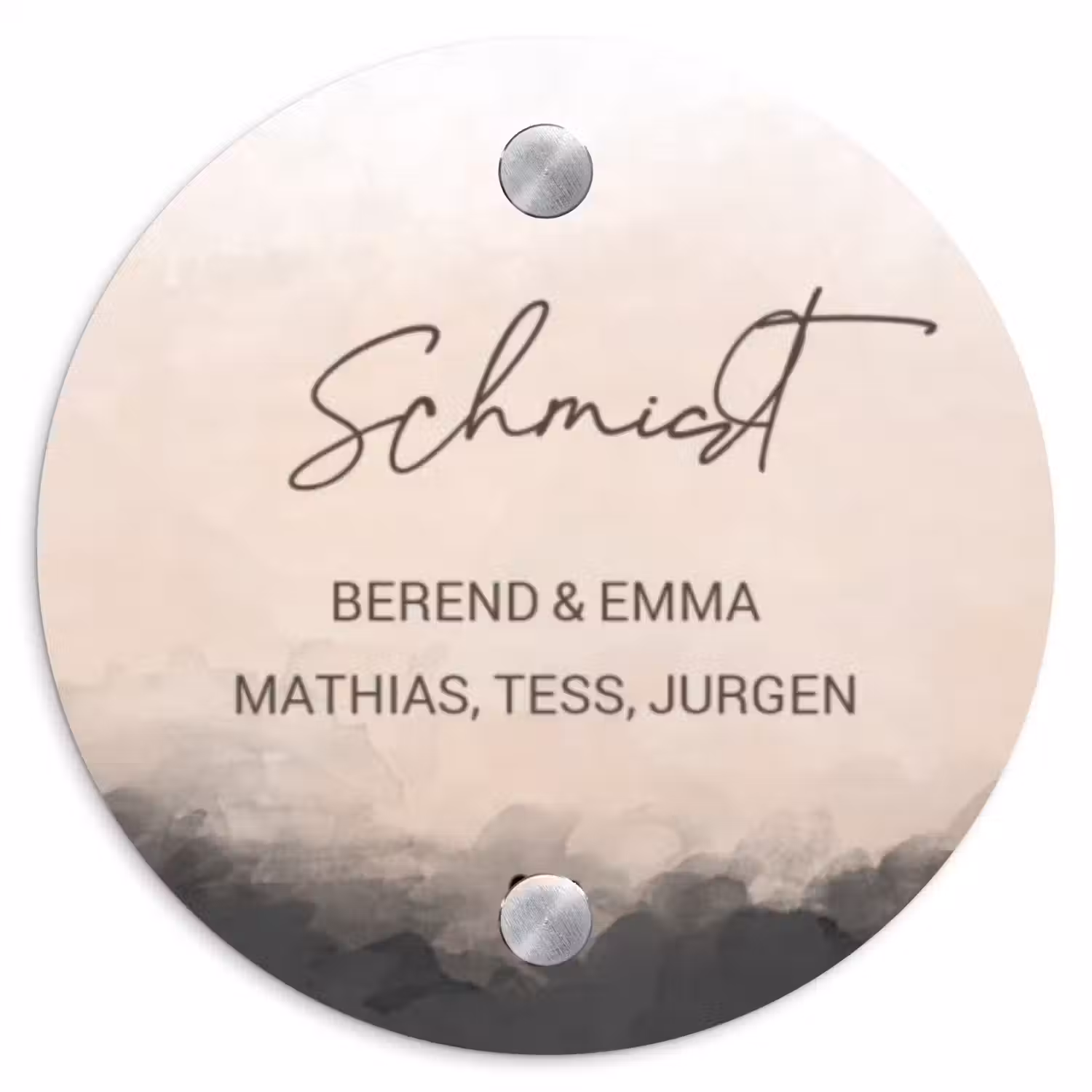 Aquarel - Beige - Sierlijk Naambord Rond klein -3d