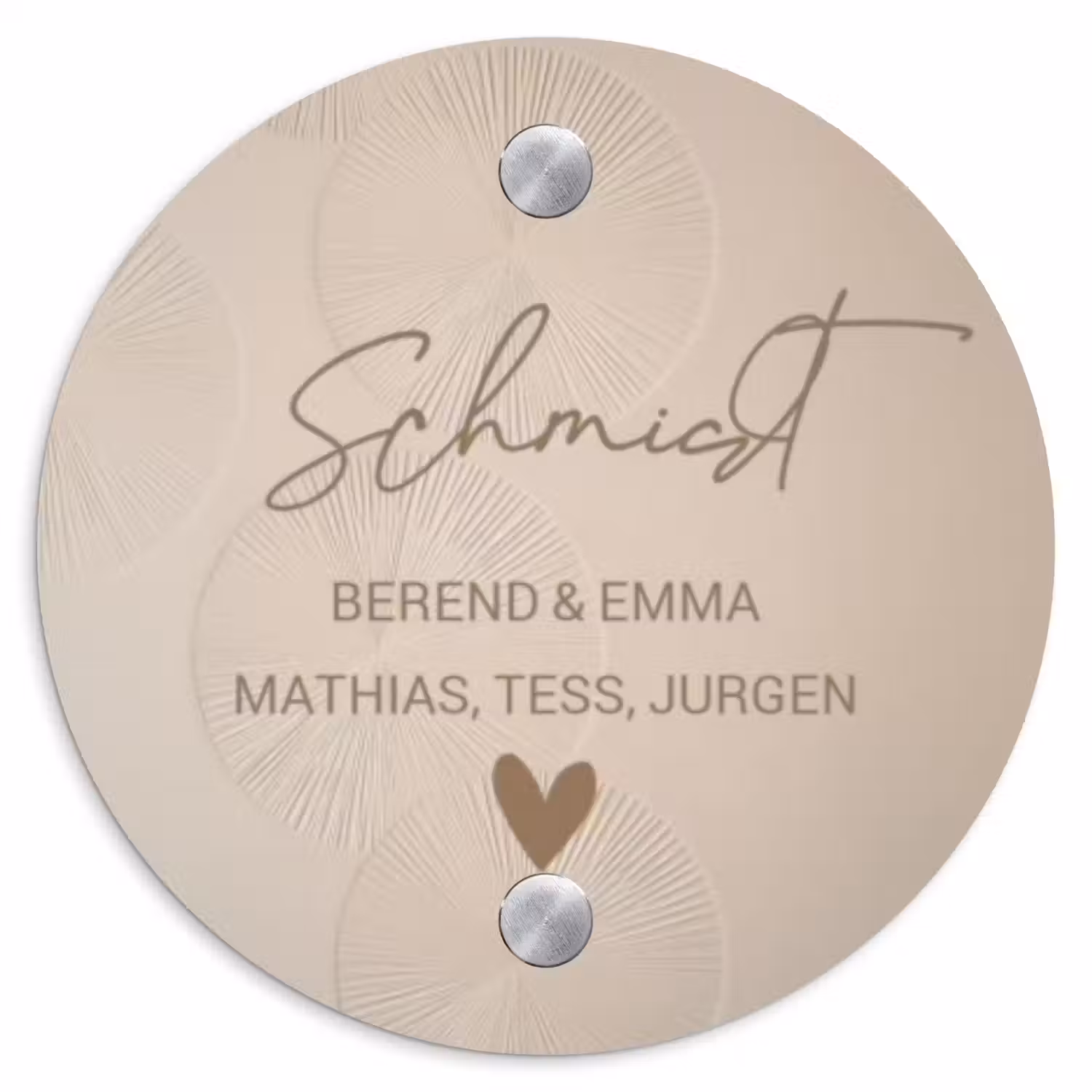 Beige reliëf lijnen - Sierlijk Naambord Rond klein -3d