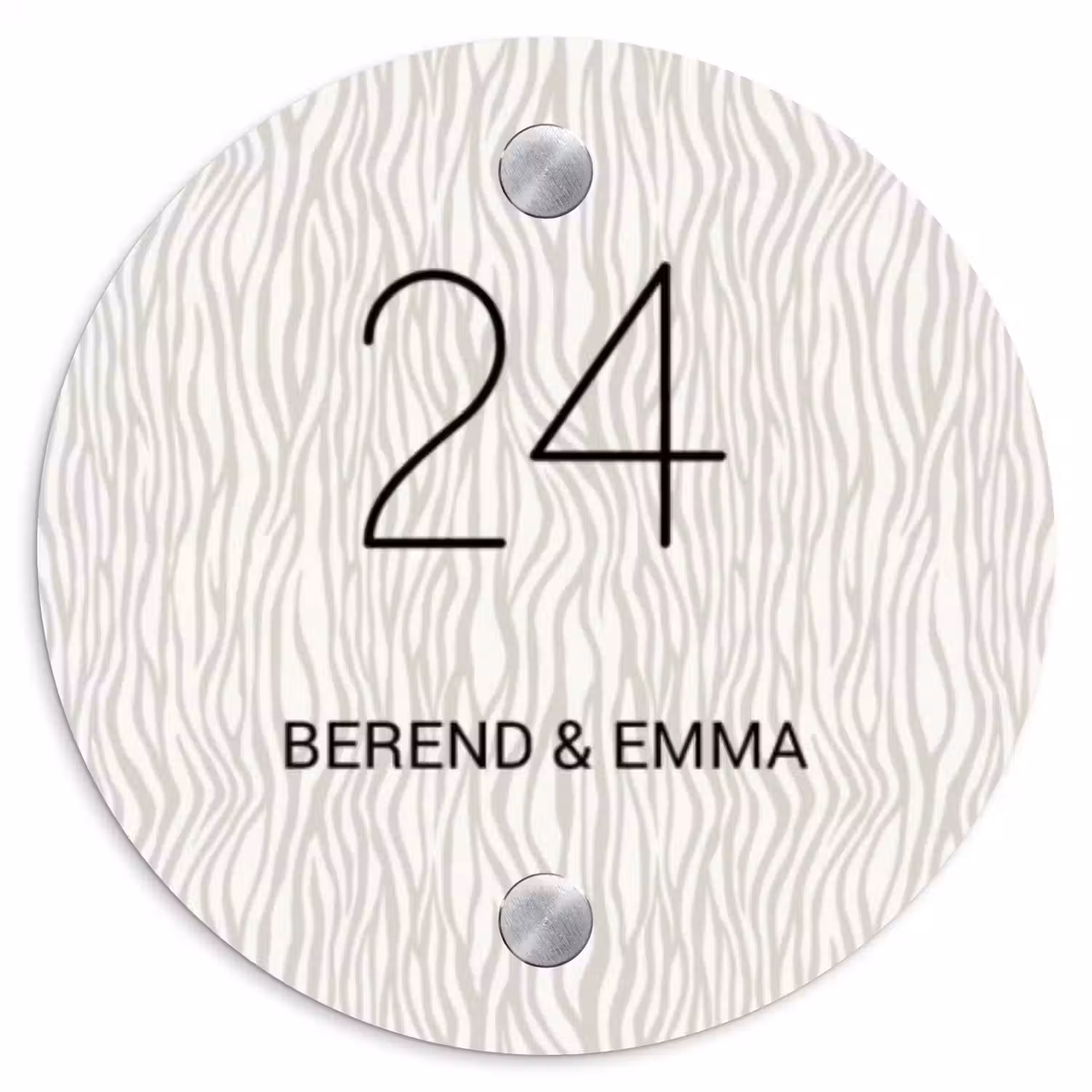 Beige golvende strepen - Klassiek Naambord Rond klein -3d