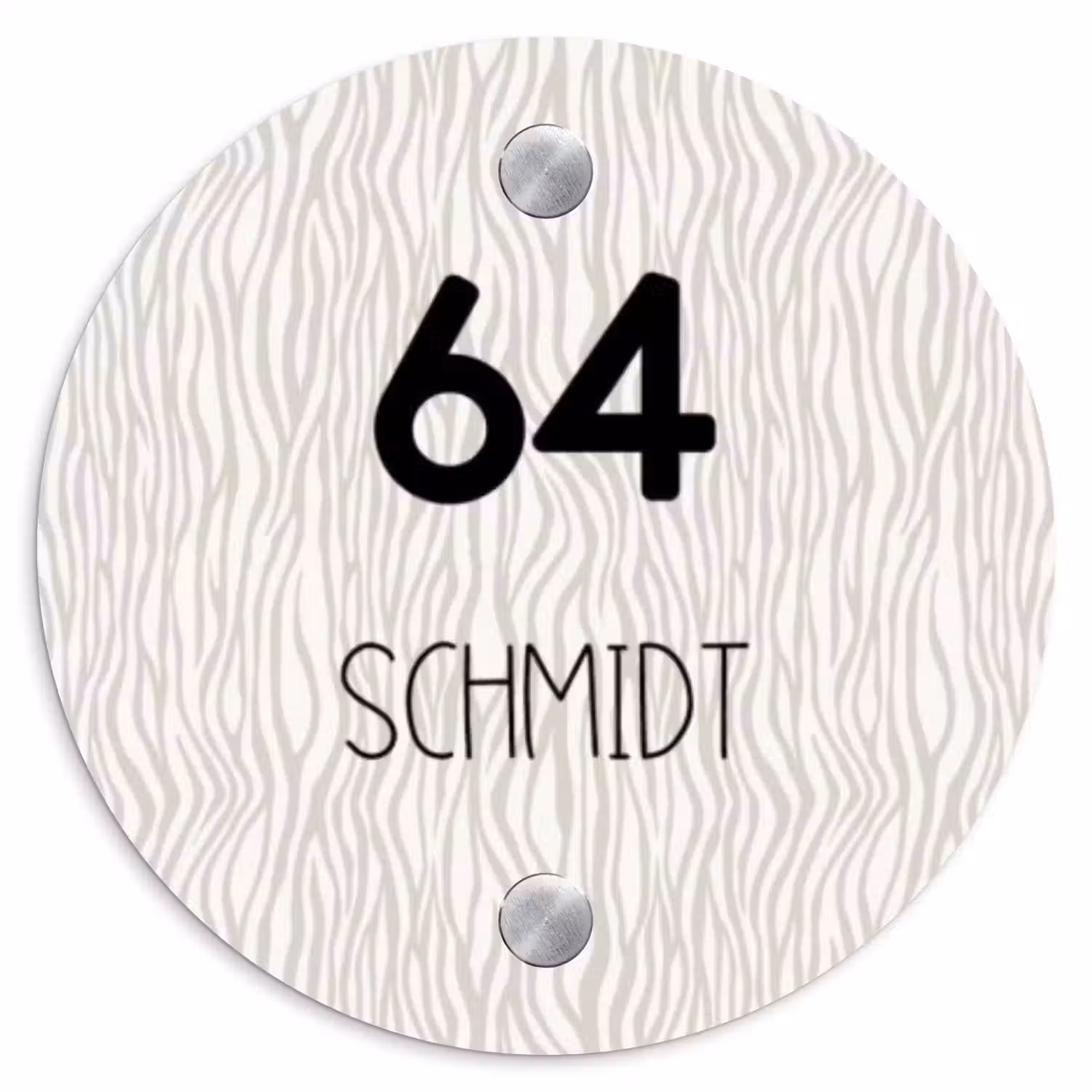 Beige golvende strepen - Modern Naambord Rond klein -3d
