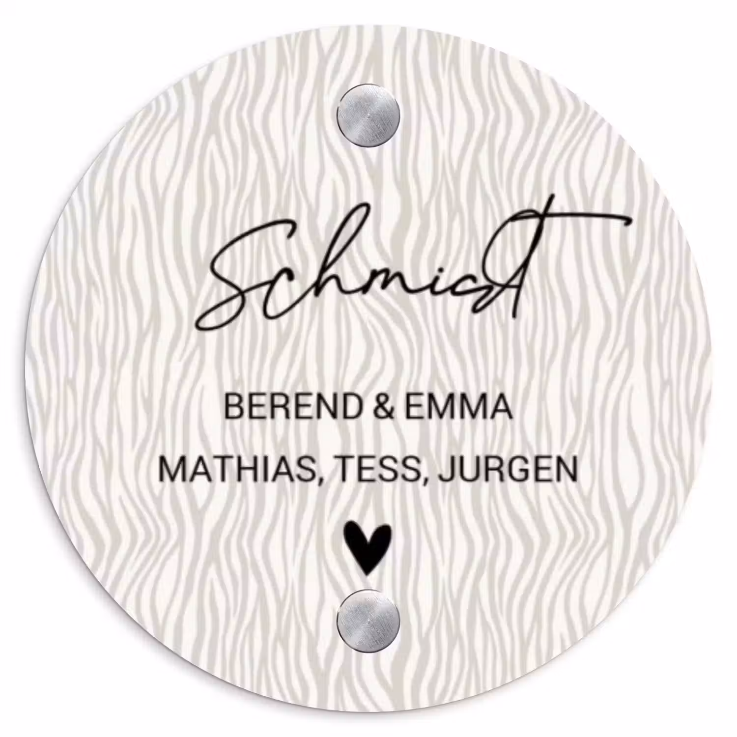 Beige golvende strepen - Sierlijk Naambord Rond klein -3d