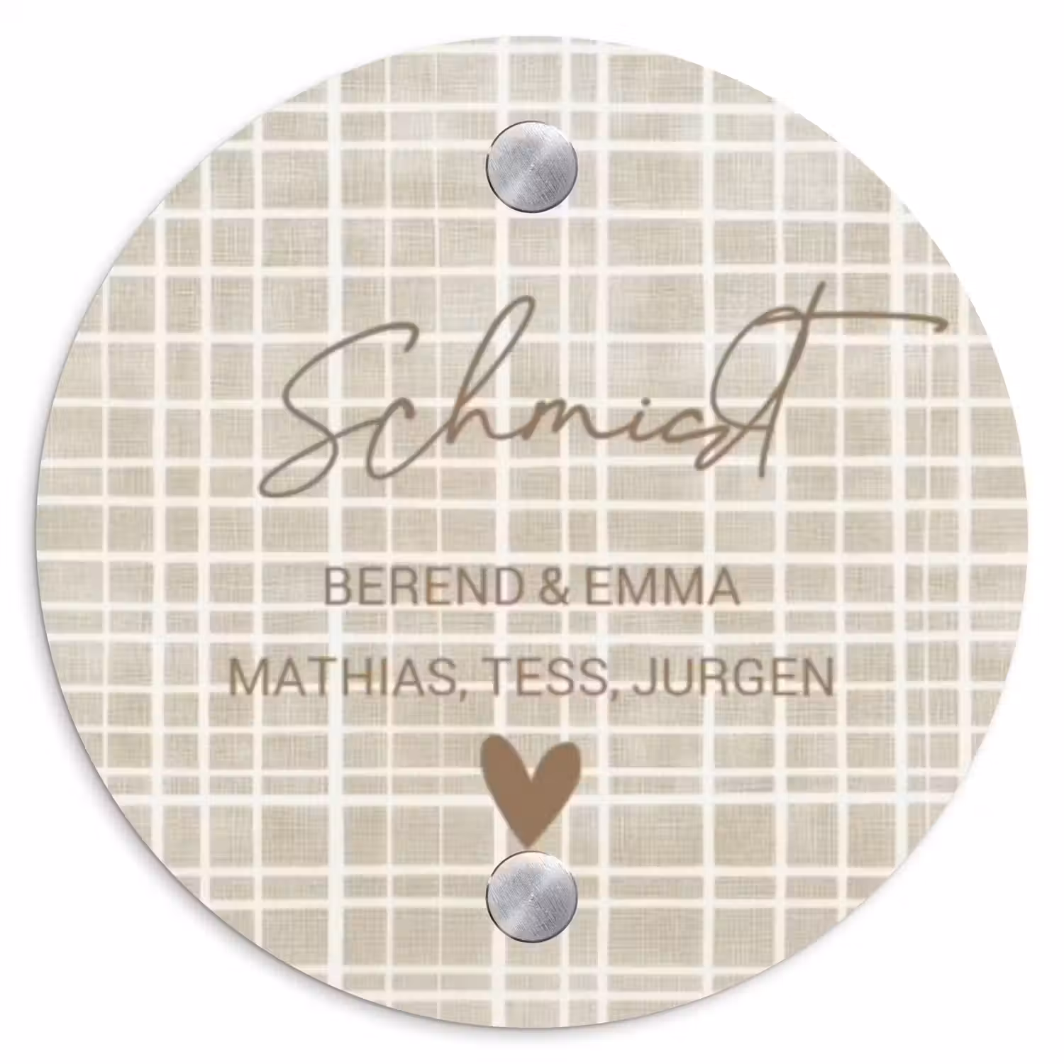 Beige raster - Sierlijk Naambord Rond klein -3d