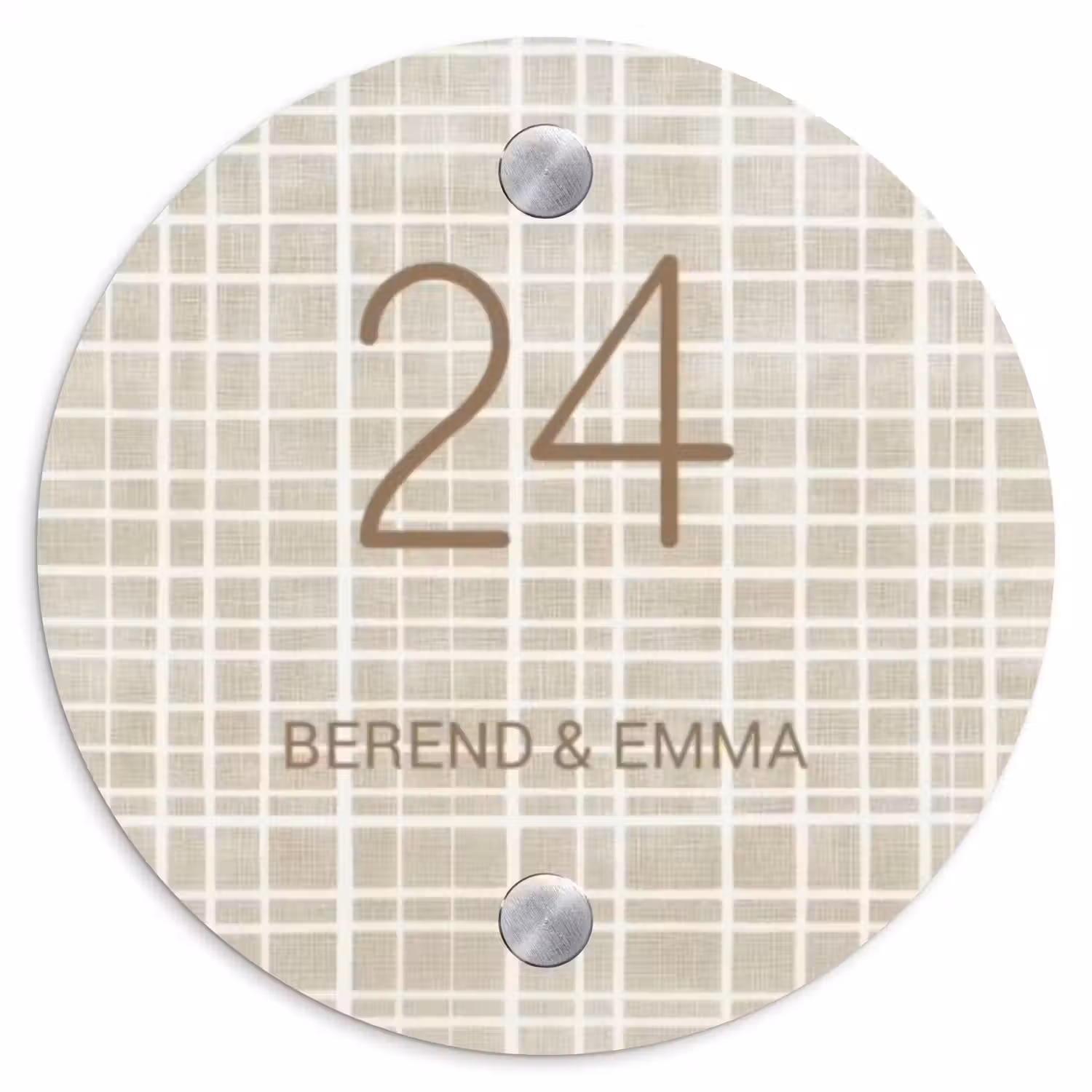 Beige raster - Klassiek Naambord Rond klein -3d