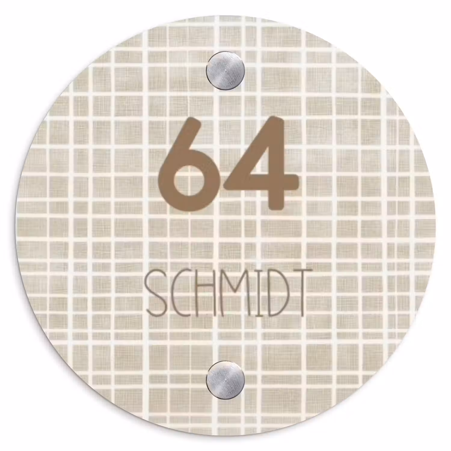 Beige raster - Modern Naambord Rond klein -3d