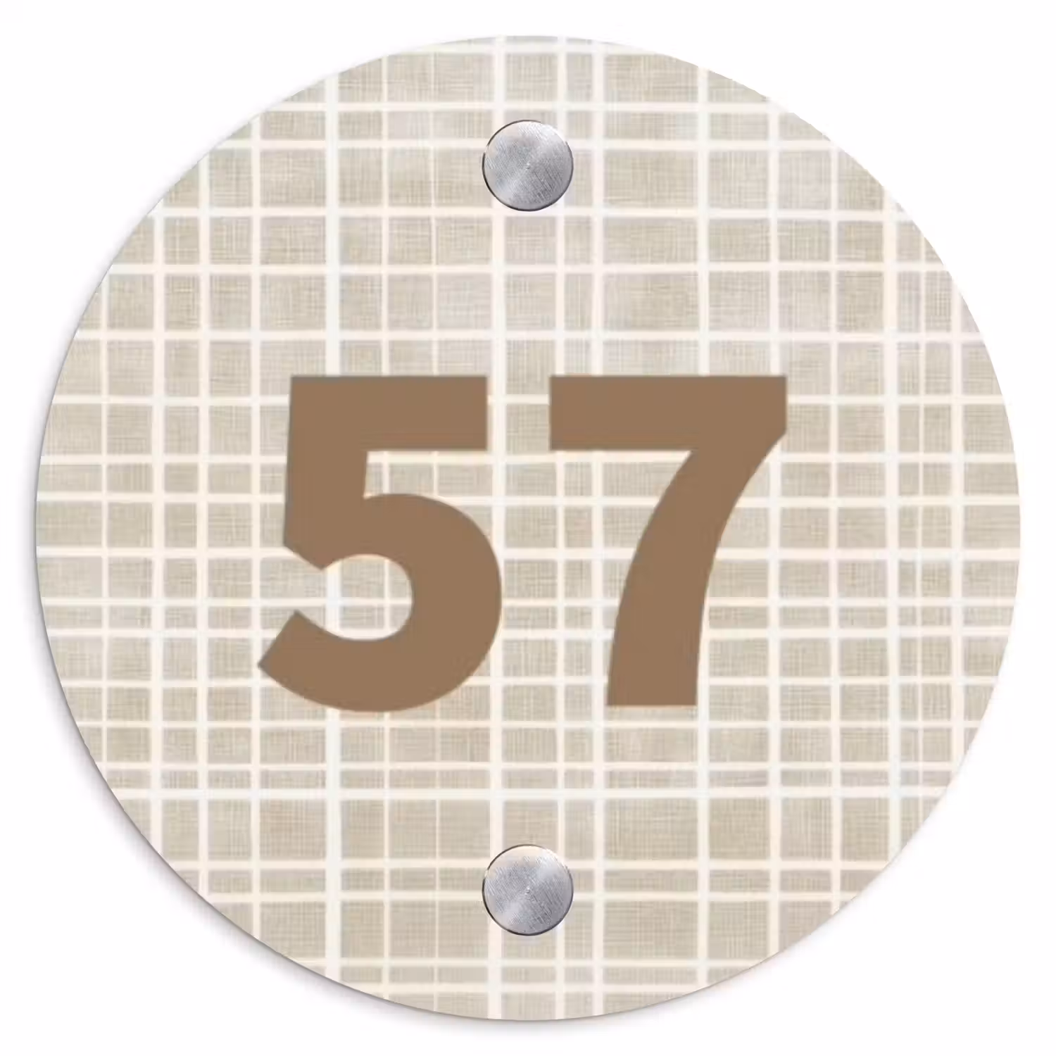 Beige raster - Traditioneel Naambord Rond klein -3d