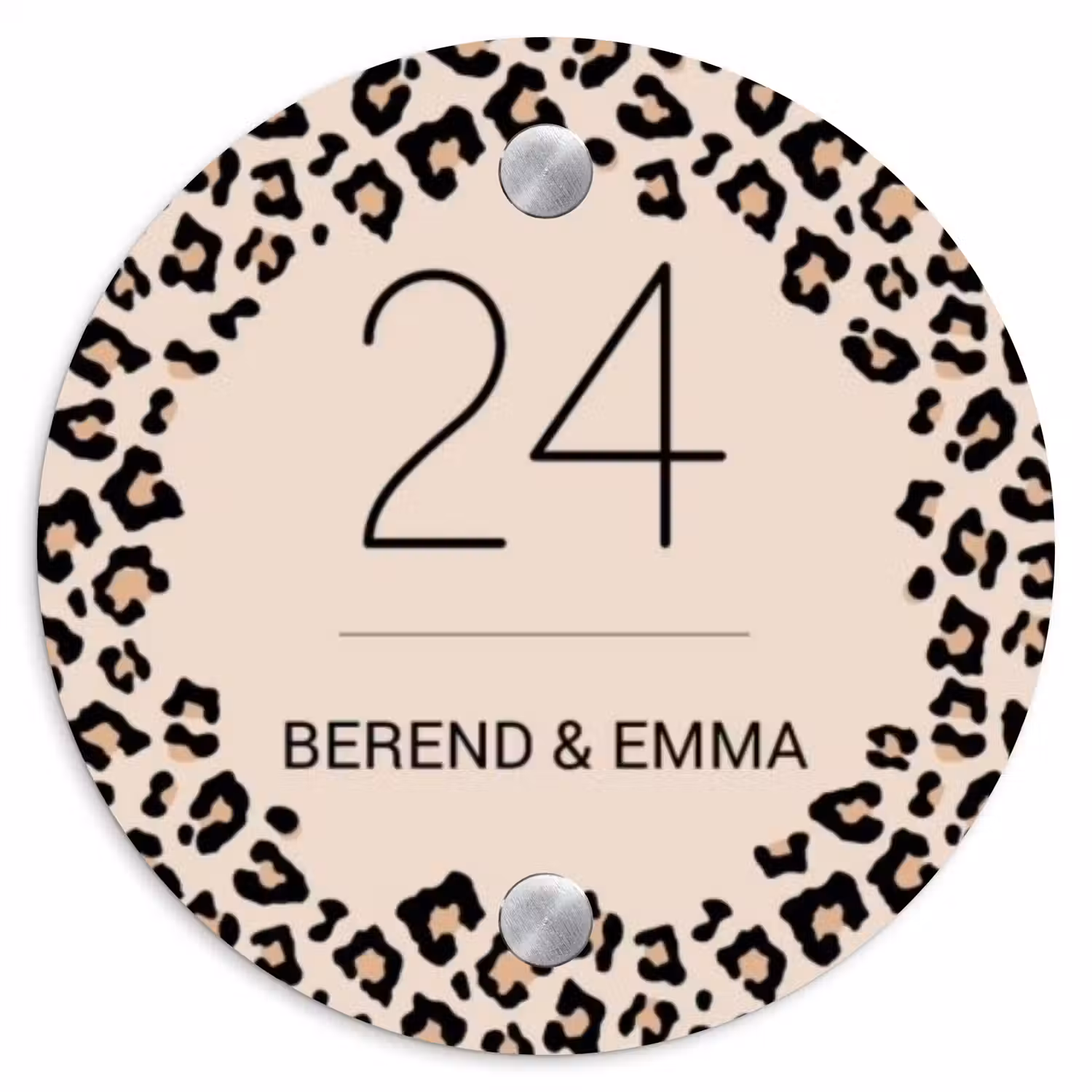 Beige luipaardprint - Klassiek Naambord Rond klein -3d