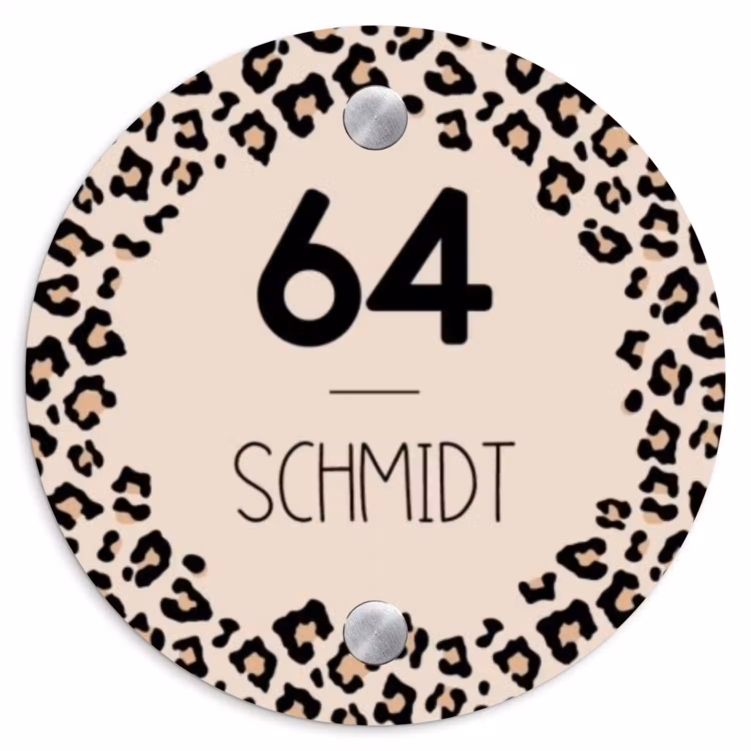Beige luipaardprint - Modern Naambord Rond klein -3d