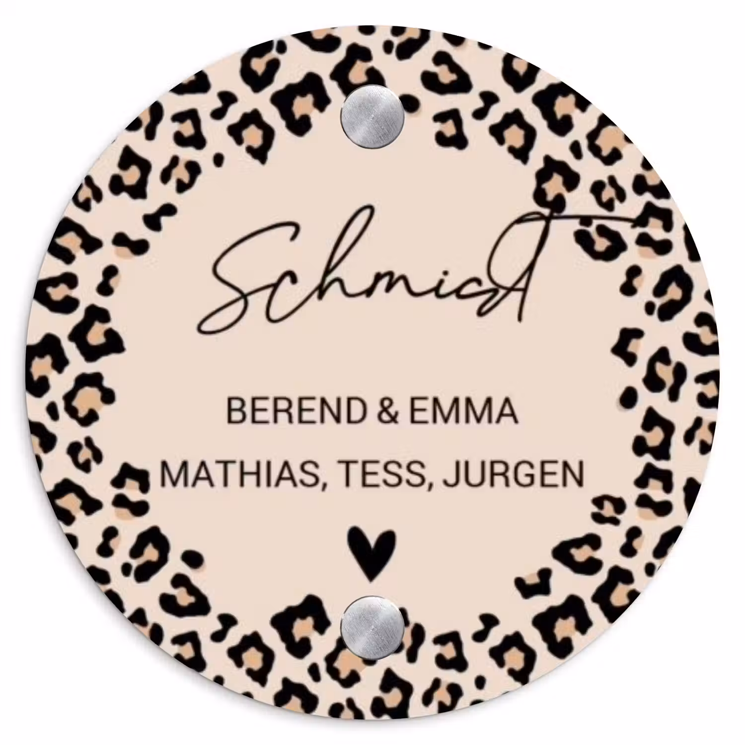 Beige luipaardprint - Sierlijk Naambord Rond klein -3d