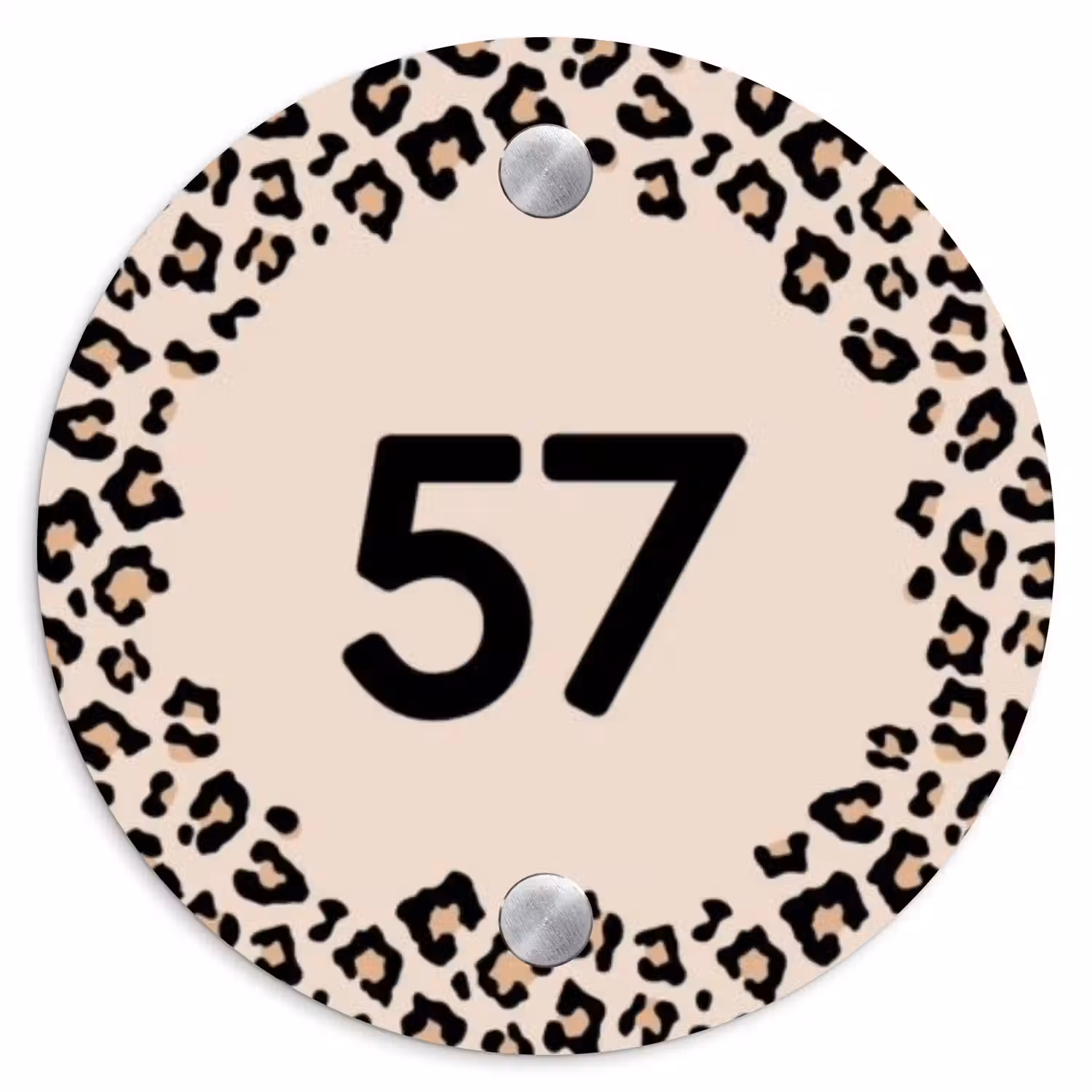 Beige luipaardprint - Traditioneel Naambord Rond klein -3d