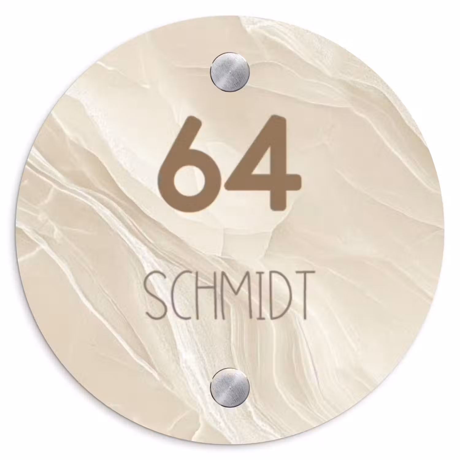 Beige - Marmer - Modern Naambord Rond klein -3d