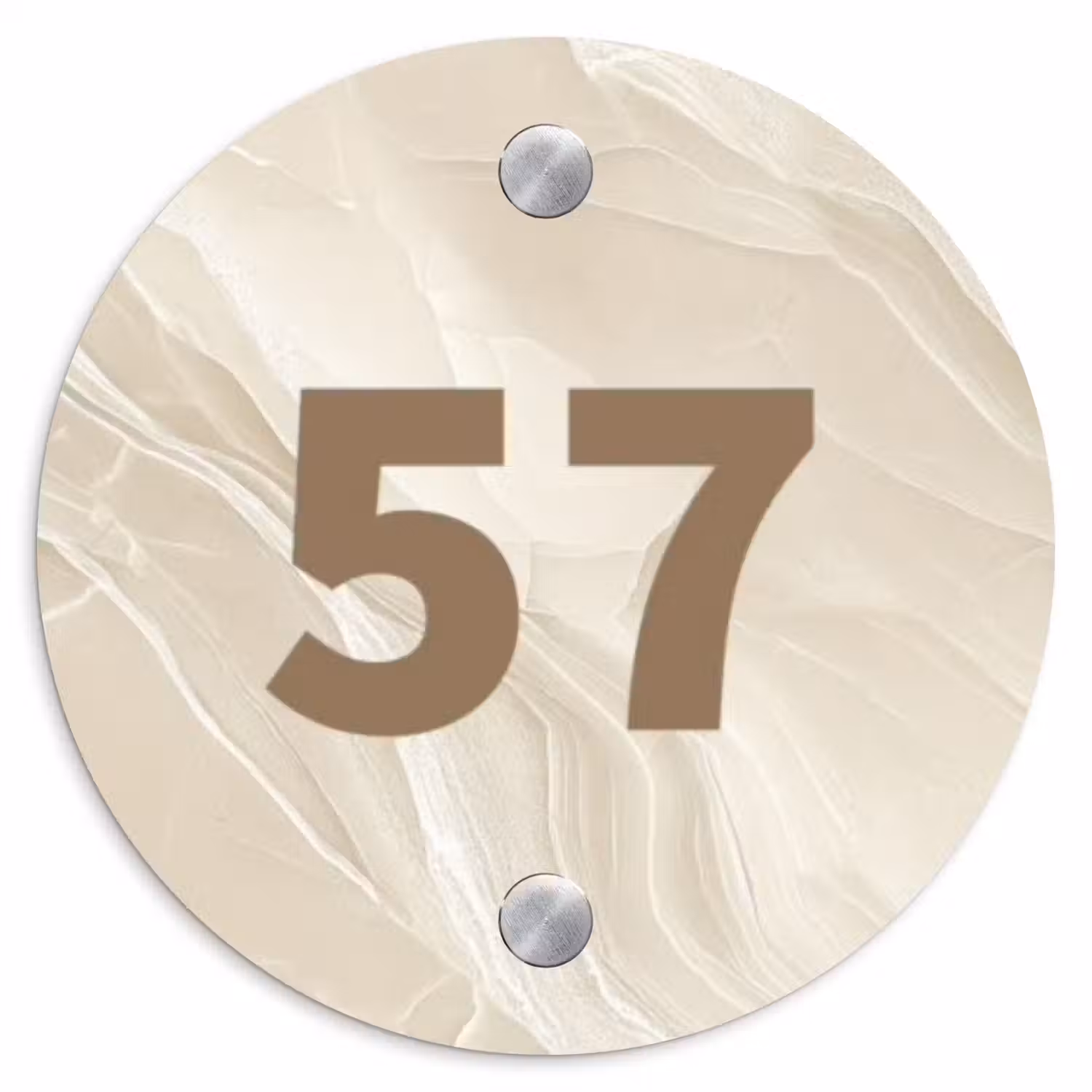 Beige - Marmer - Traditioneel Naambord Rond klein -3d