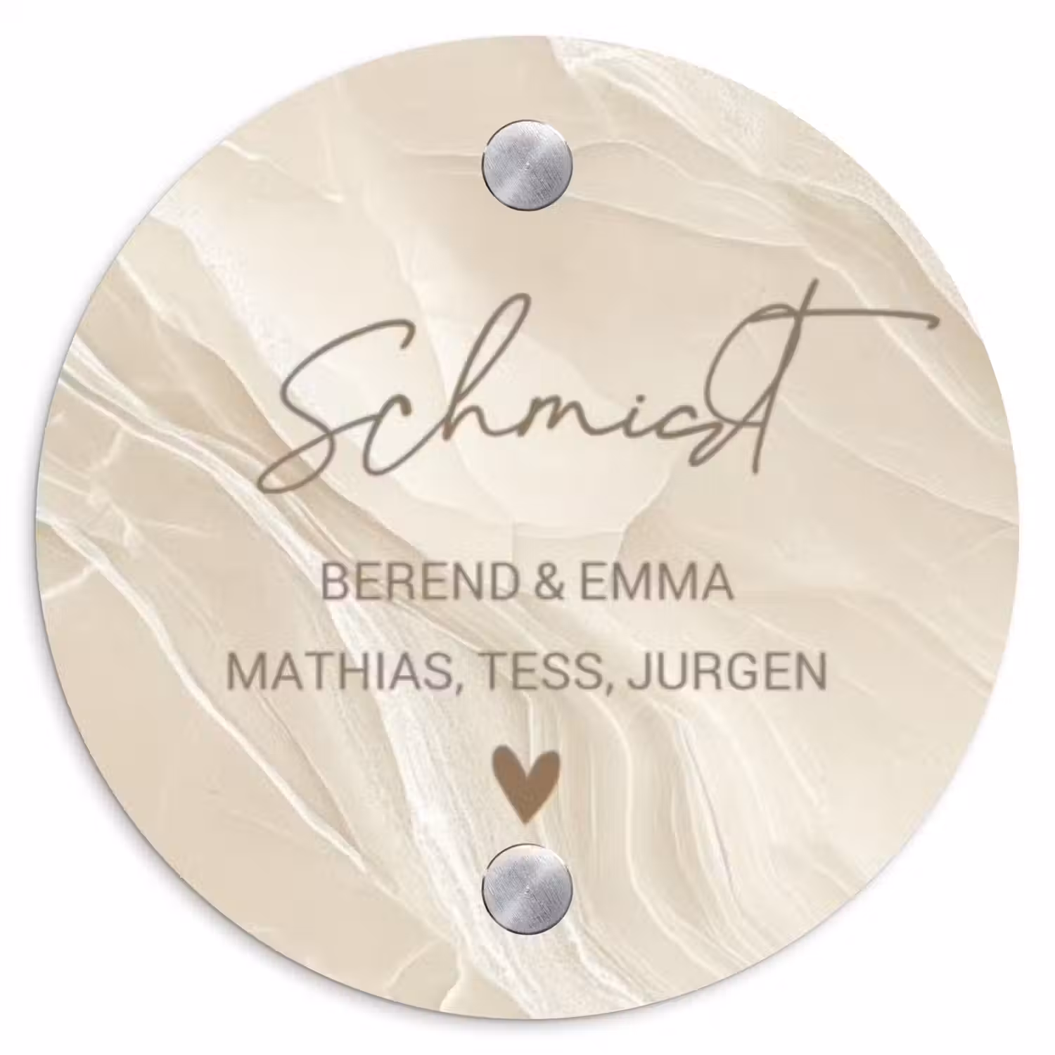 Beige - Marmer - Sierlijk Naambord Rond klein -3d