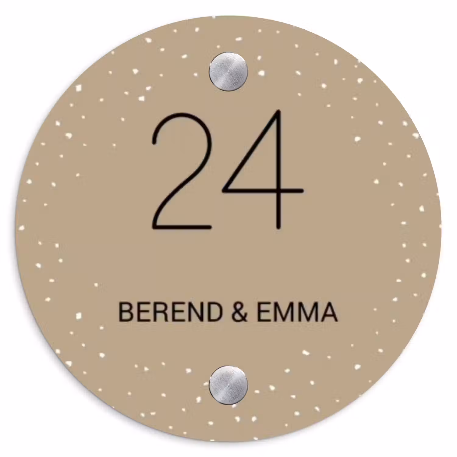 Beige met stippen - Klassiek Naambord Rond klein -3d