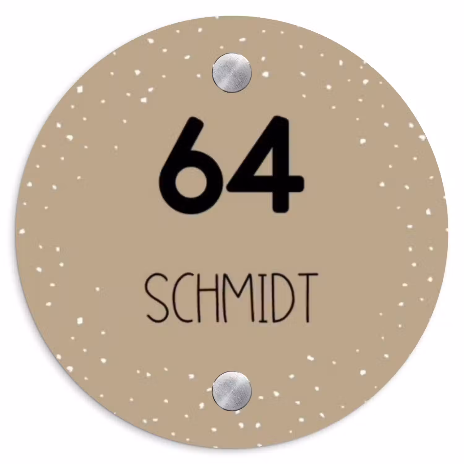 Beige met stippen - Modern Naambord Rond klein -3d