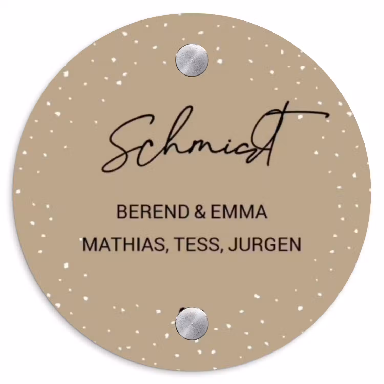 Beige met stippen - Sierlijk Naambord Rond klein -3d