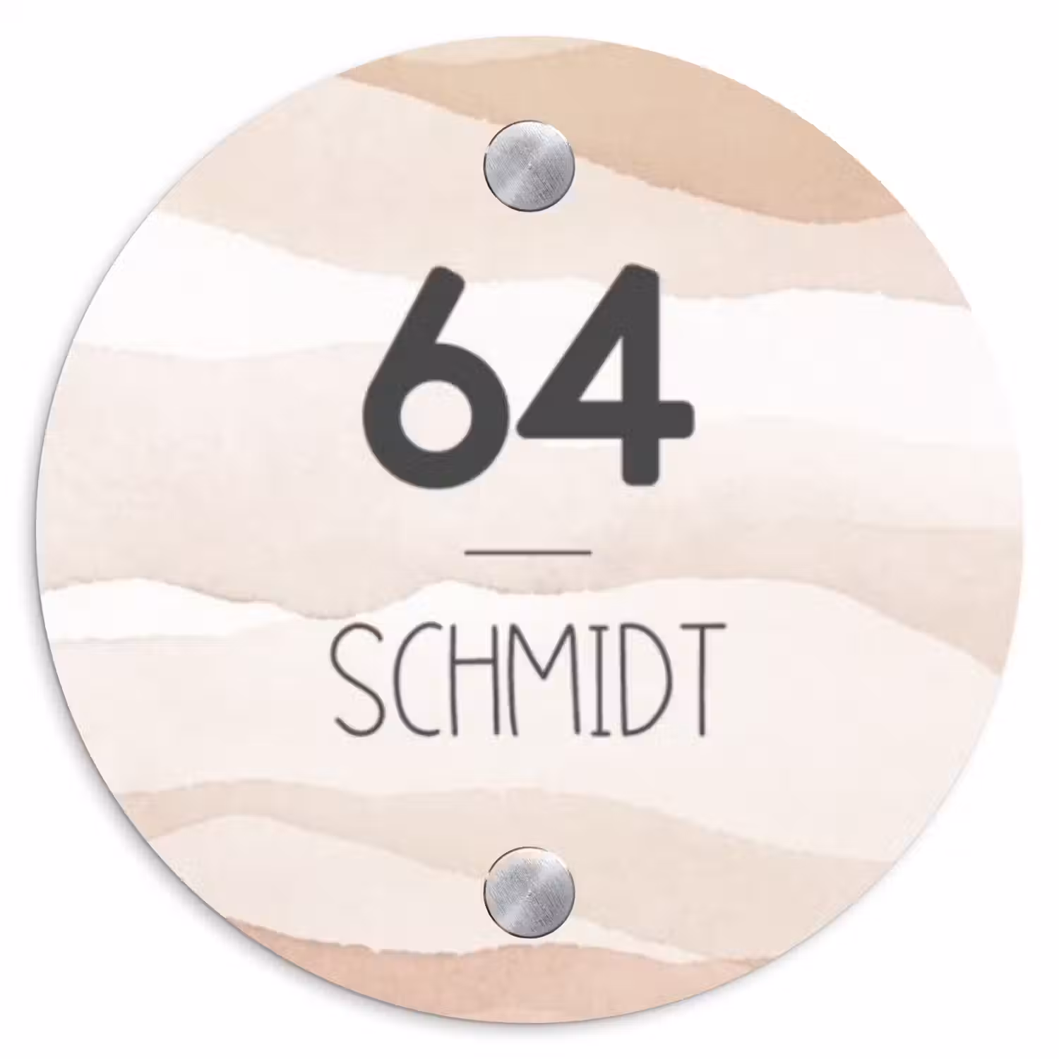 Beige lagen - Modern Naambord Rond klein -3d