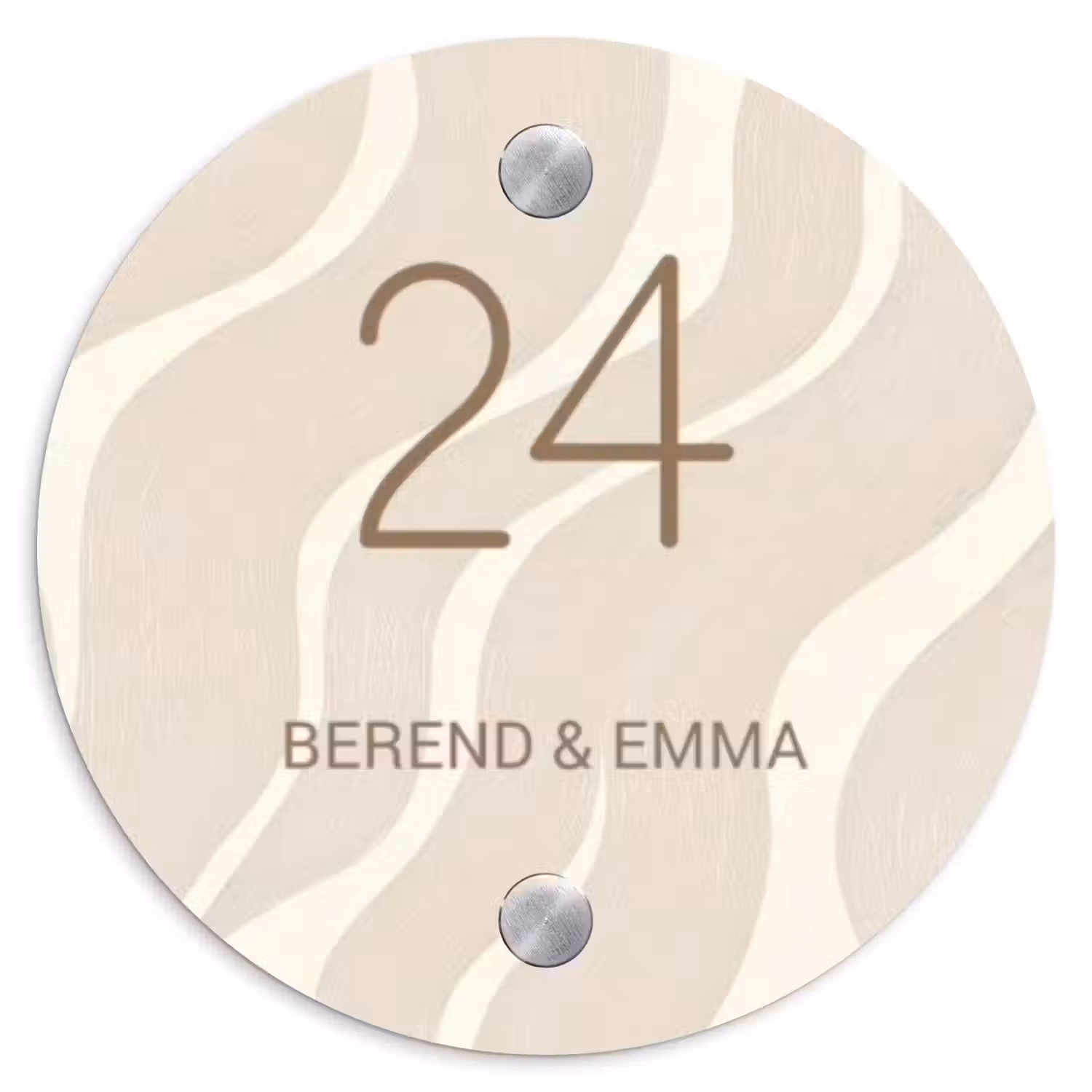 Beige golven - Klassiek Naambord Rond klein -3d