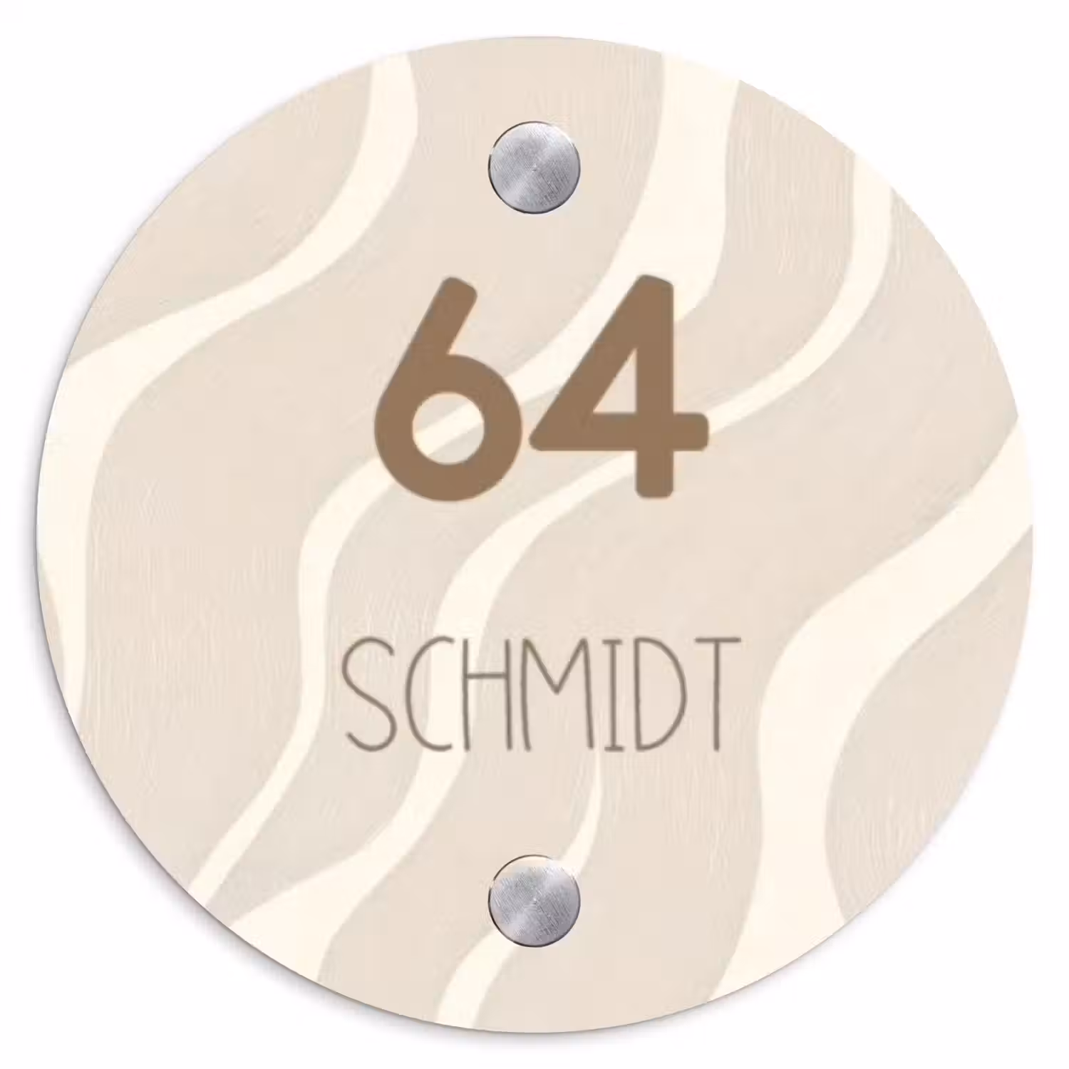 Beige golven - Modern Naambord Rond klein -3d