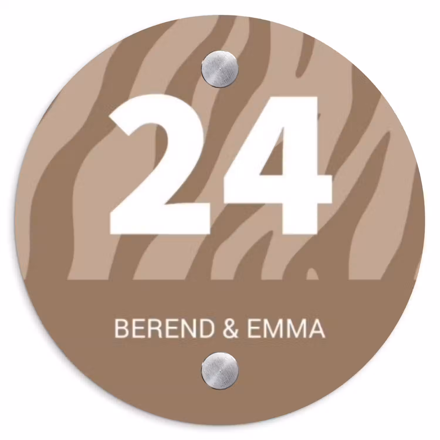 Beige zebra - Klassiek Naambord Rond klein -3d