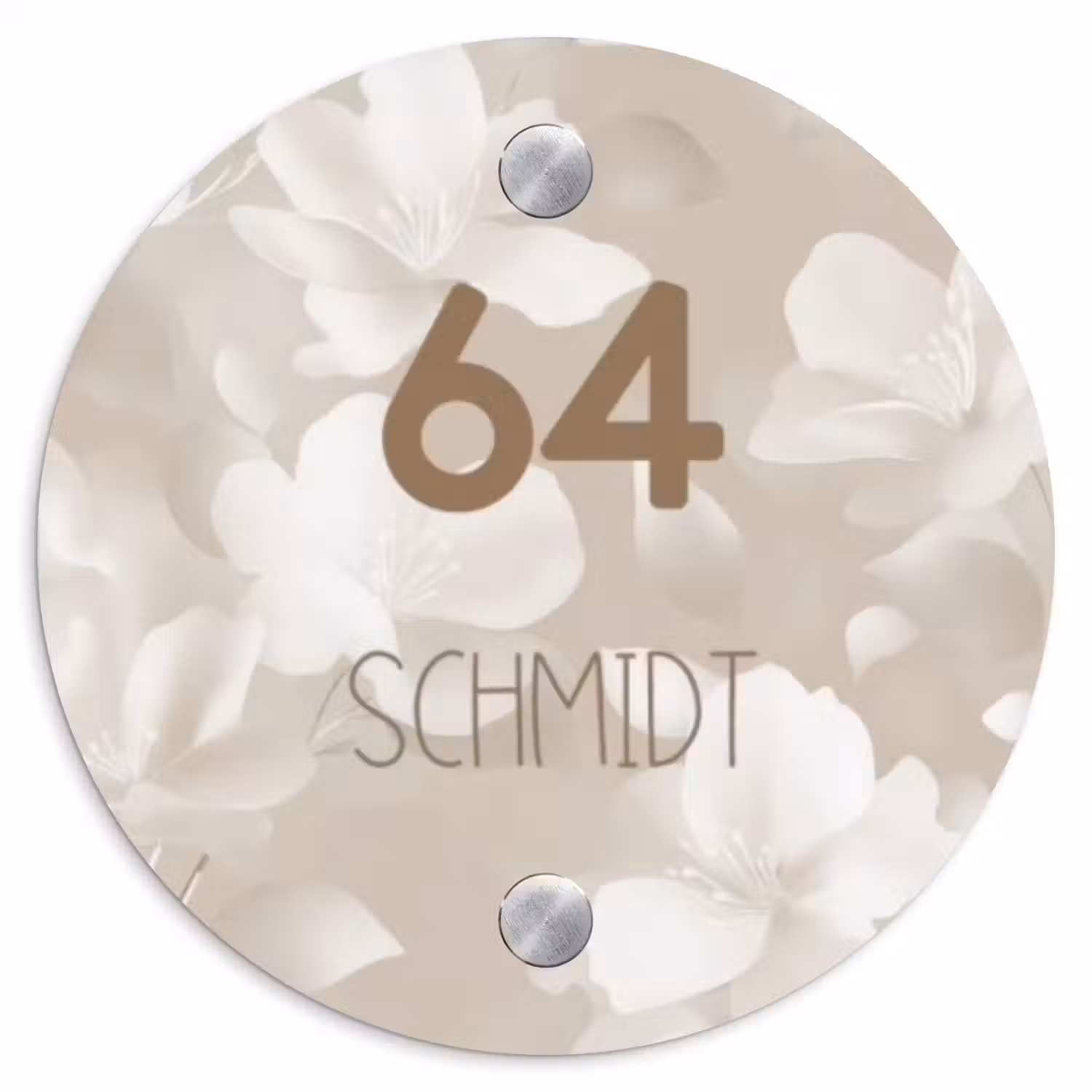 Beigefarbene Blumen - Modern Naambord Rond klein -3d