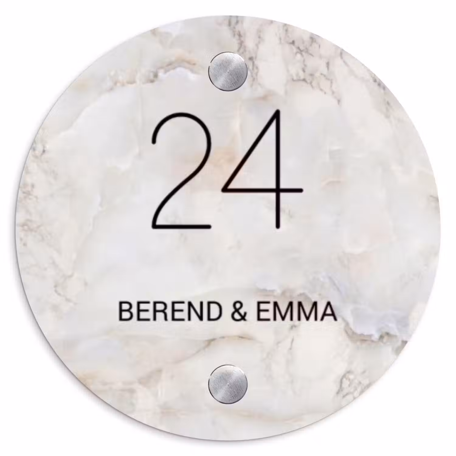 Beige marmer - Klassiek Naambord Rond klein -3d