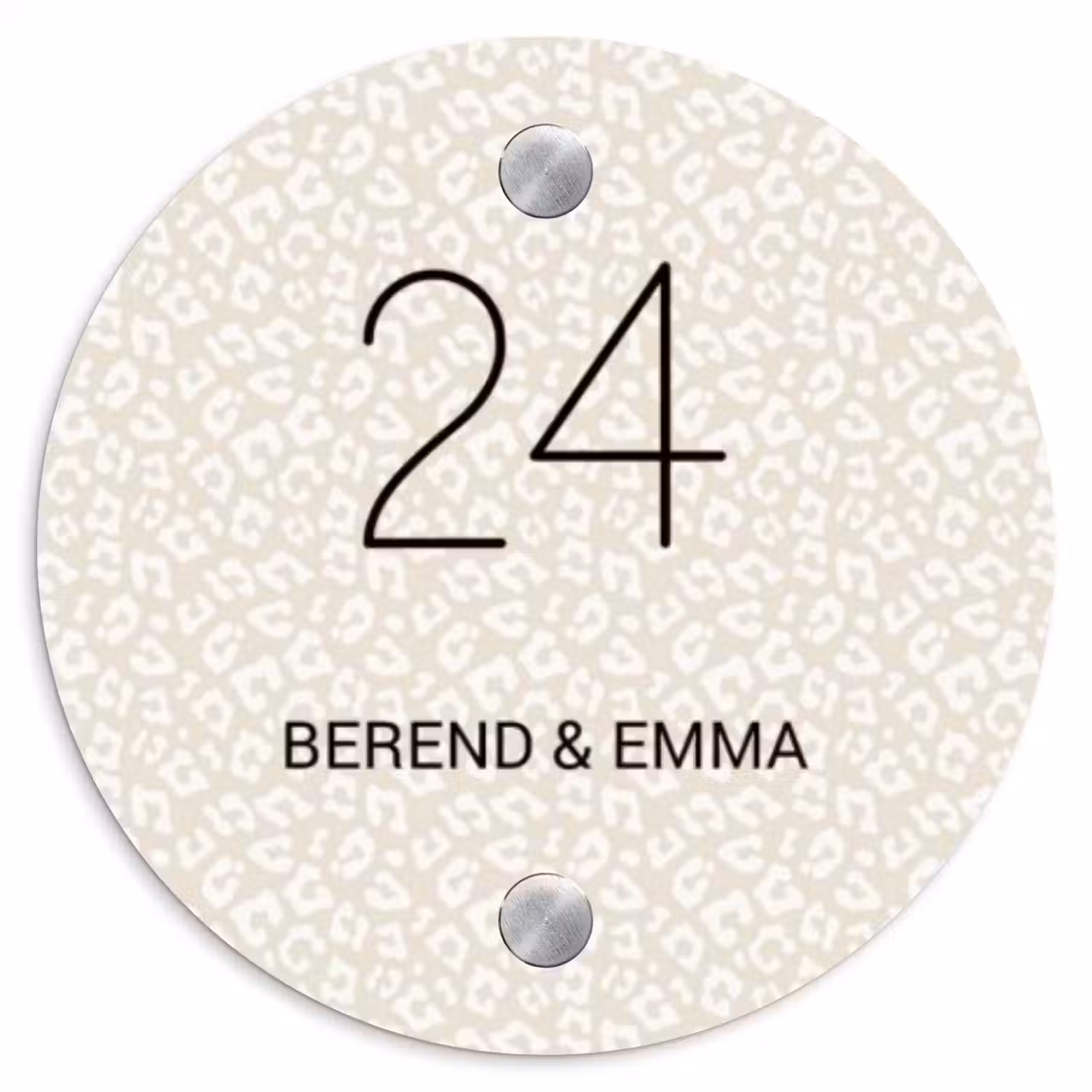 Beige panterprint - Klassiek Naambord Rond klein -3d