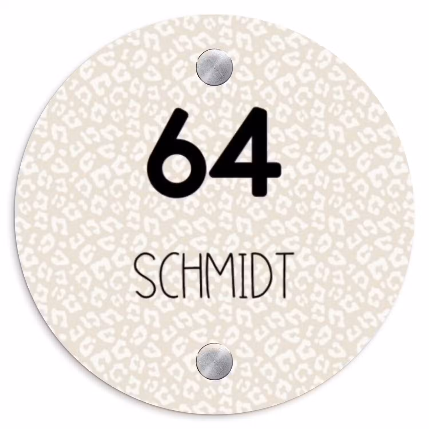Beige panterprint - Modern Naambord Rond klein -3d