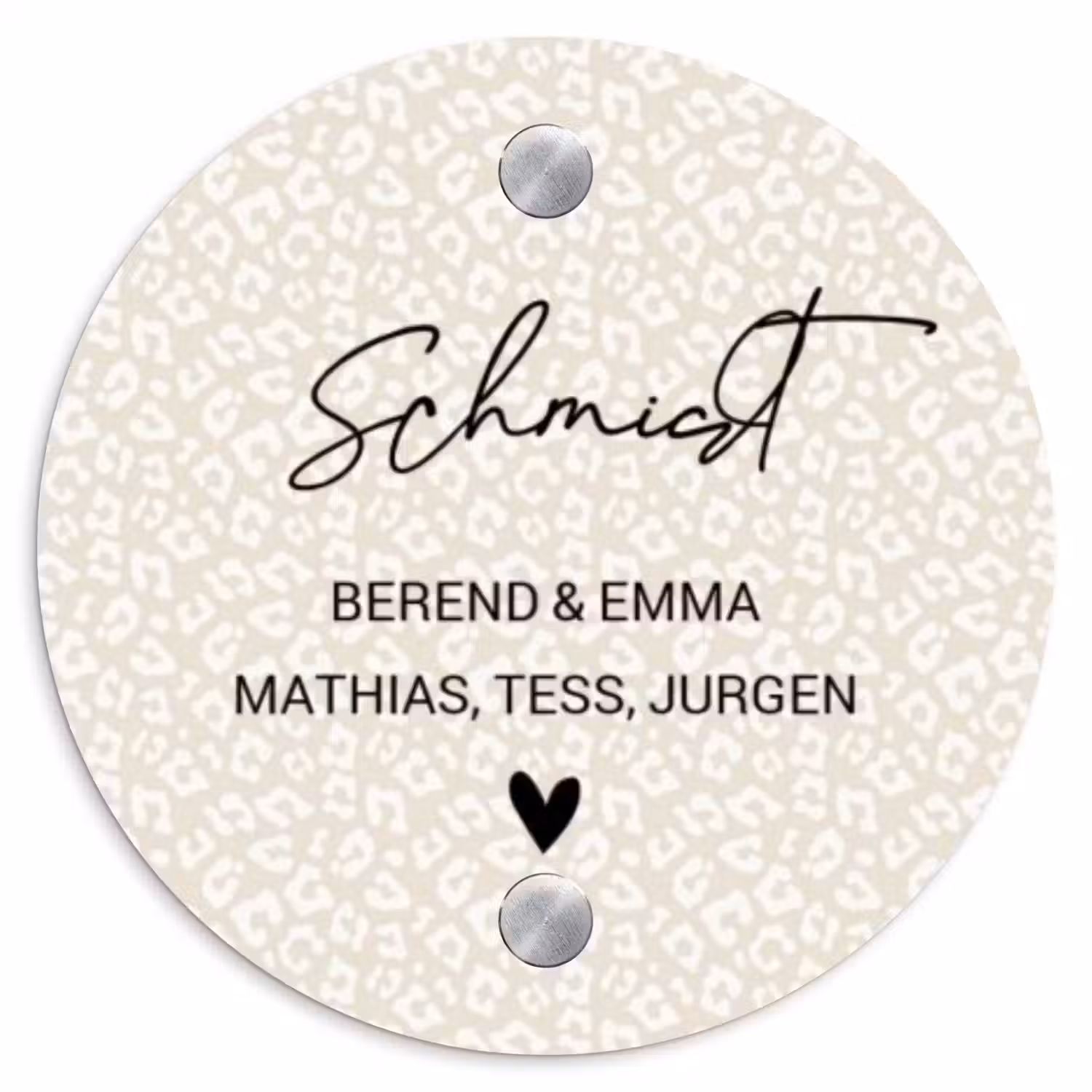 Beige panterprint - Sierlijk Naambord Rond klein -3d