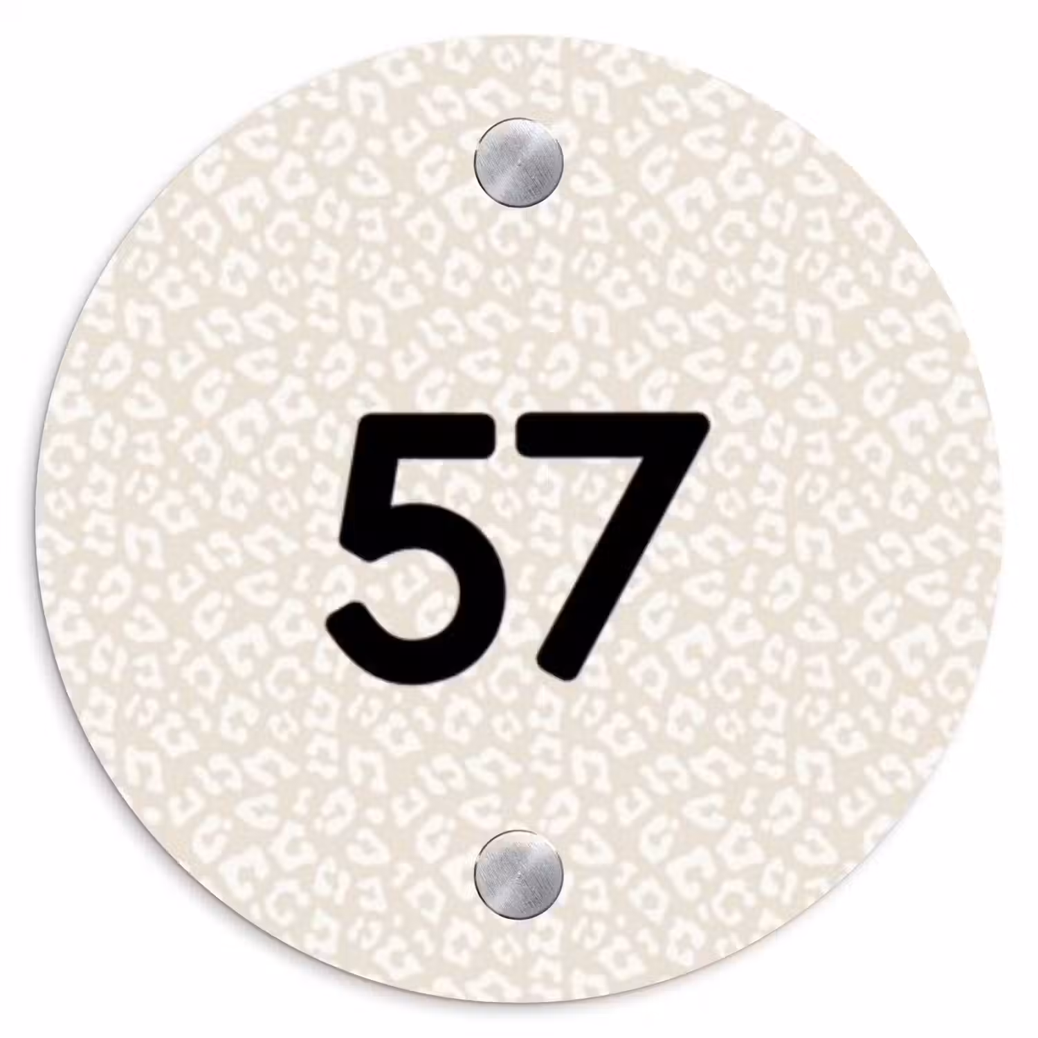 Beige panterprint - Traditioneel Naambord Rond klein -3d