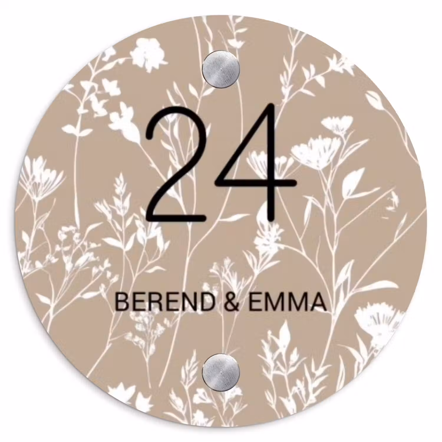 Beiges Blumenmuster - Klassisch Naambord Rond klein -3d