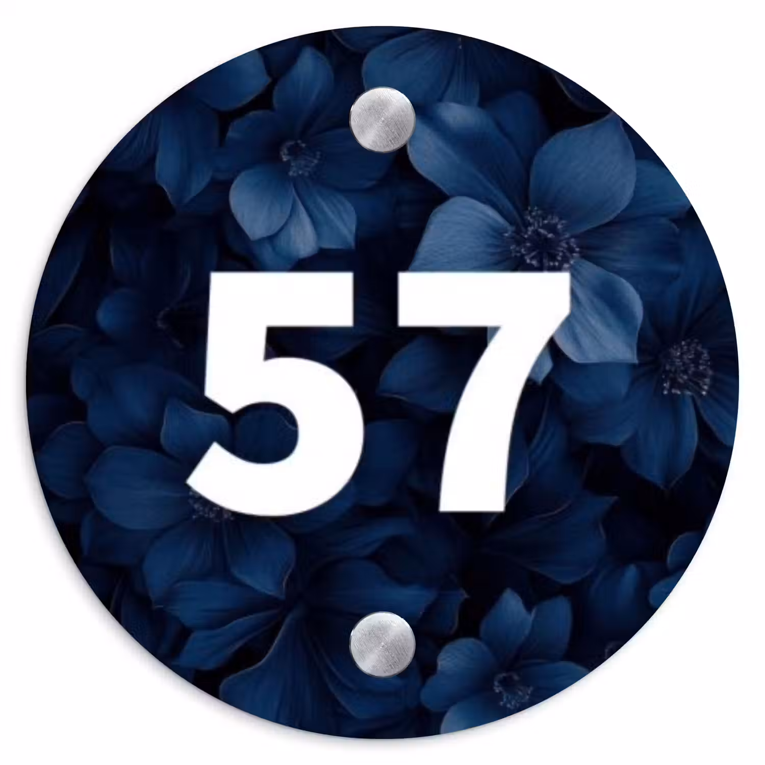 Blauwe bloemen - Traditioneel Naambord Rond klein -3d