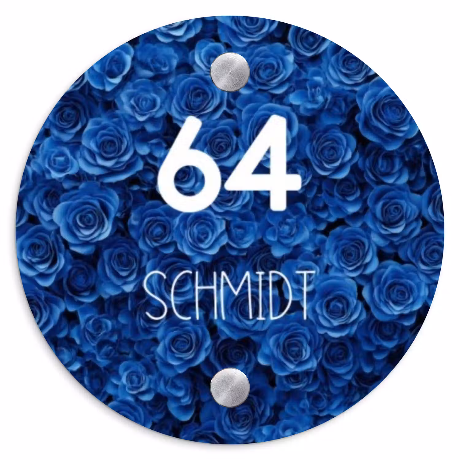 Blauwe rozen - Modern Naambord Rond klein -3d