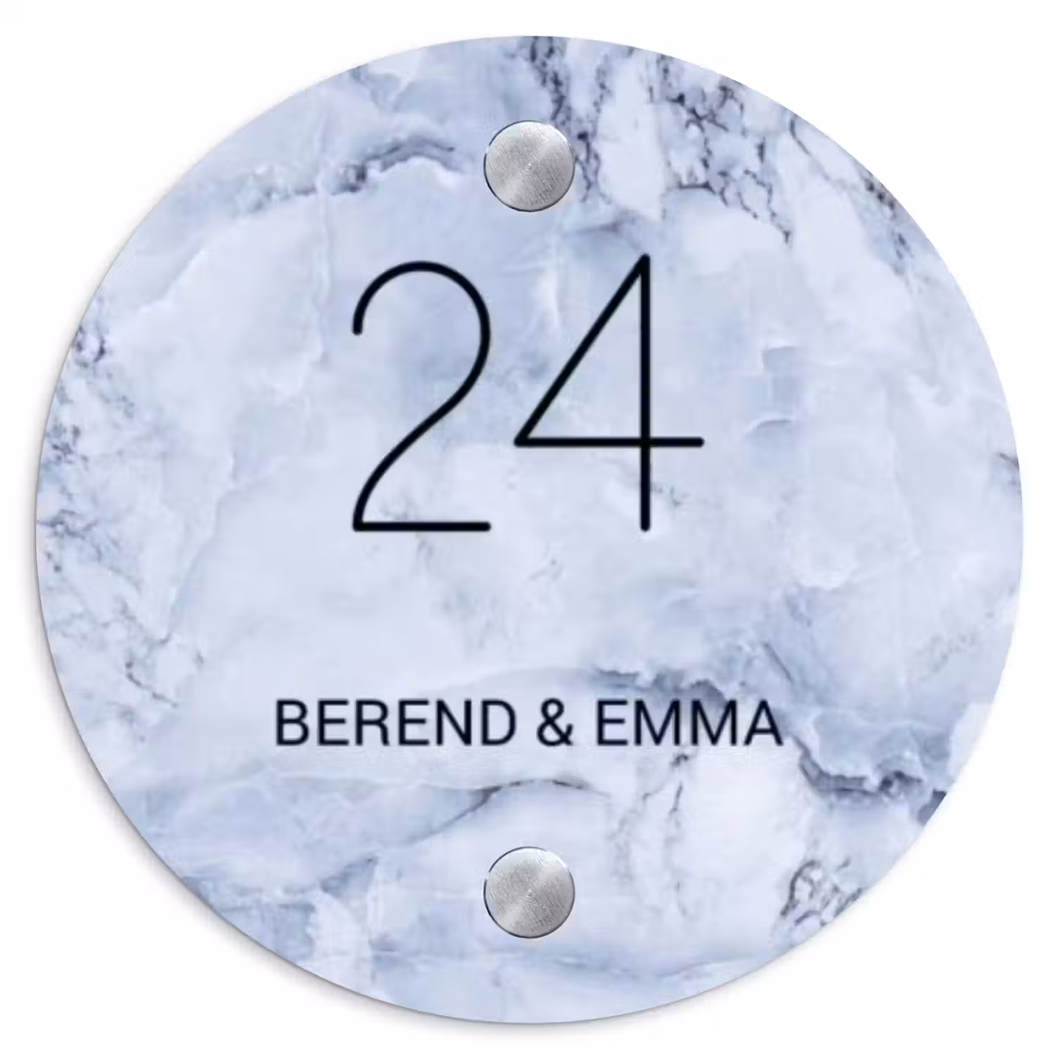 Blauw marmer - Klassiek Naambord Rond klein -3d