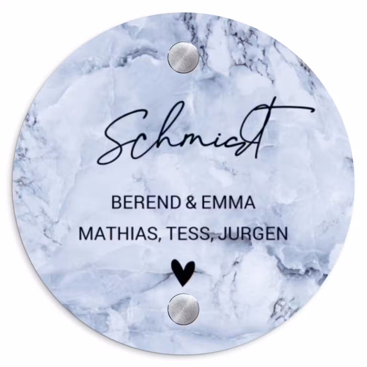 Blauw marmer - Sierlijk Naambord Rond klein -3d