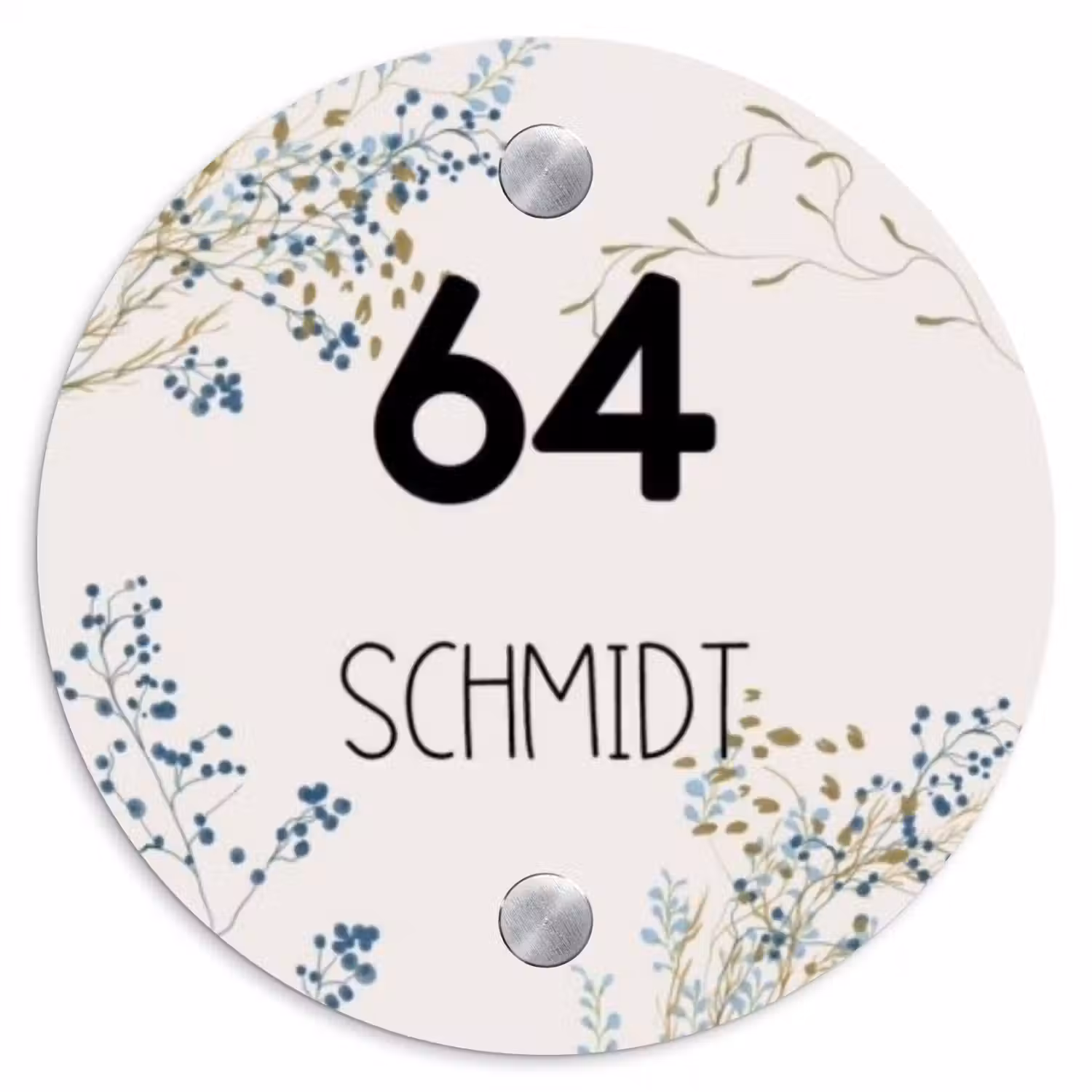 Bloemen - Beige - Modern Naambord Rond klein -3d