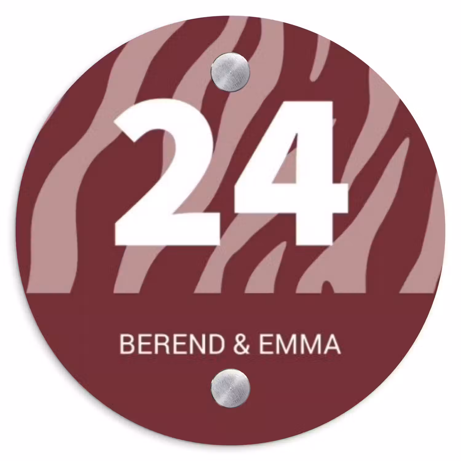 Bordeaux zebra - Klassiek Naambord Rond klein -3d