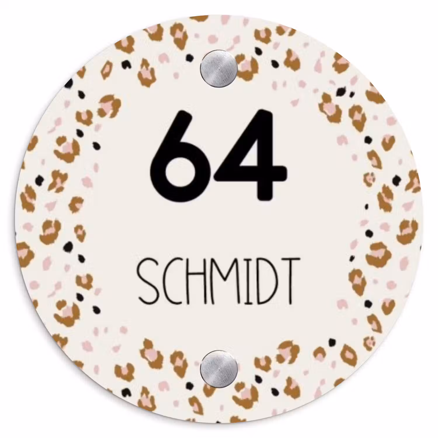 Panterprint rand - Modern Naambord Rond klein -3d