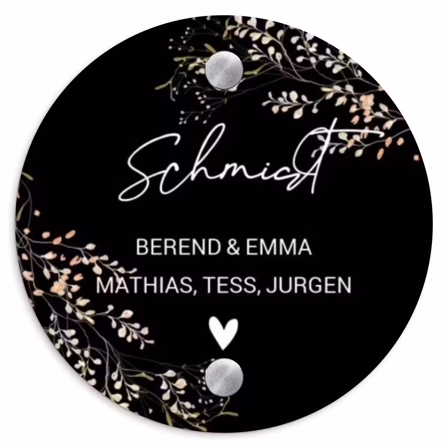Botanisch - Zwart - Sierlijk Naambord Rond klein -3d
