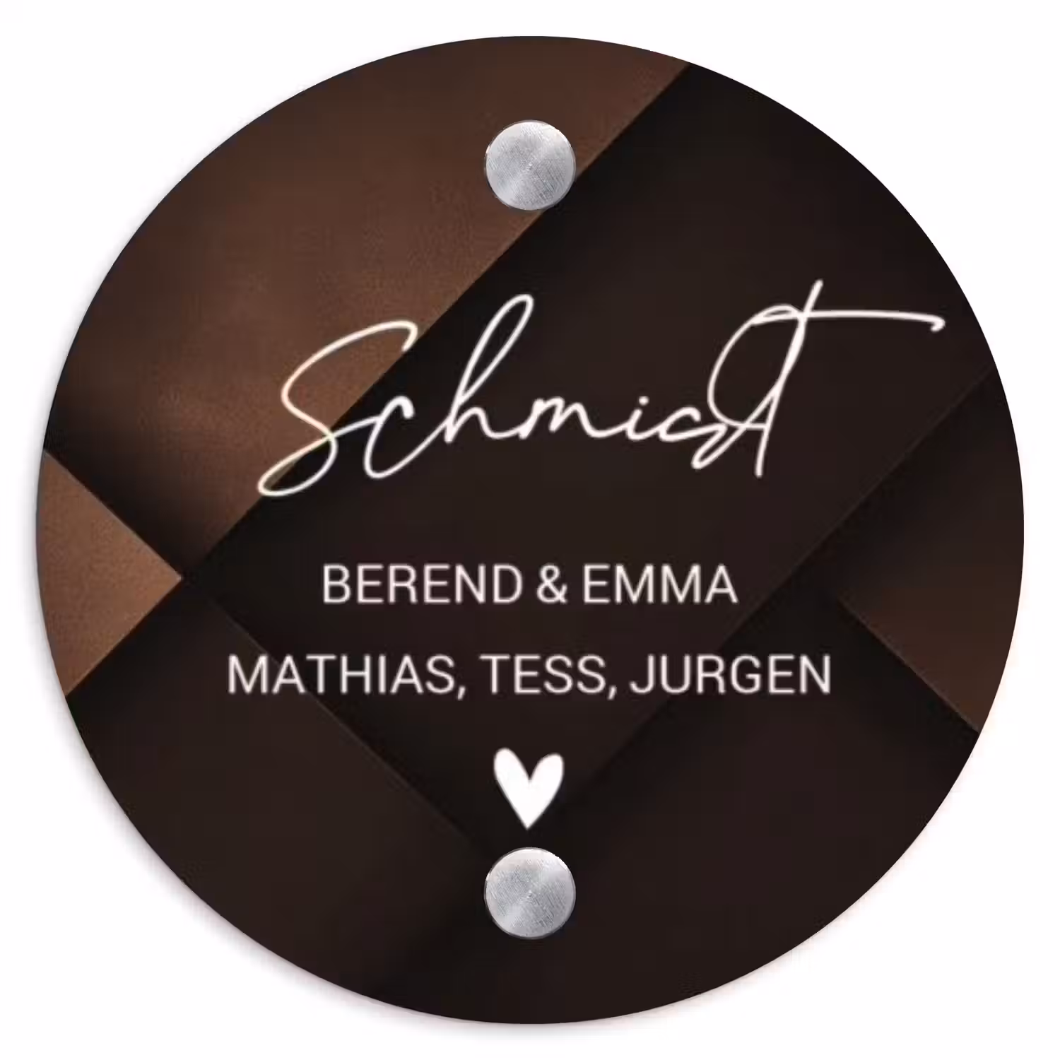 Bruine vlakken - Sierlijk Naambord Rond klein -3d