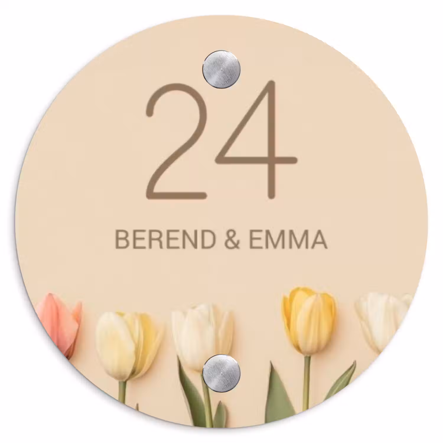 Gekleurde tulpen beige achtergrond - Klassiek Naambord Rond klein -3d