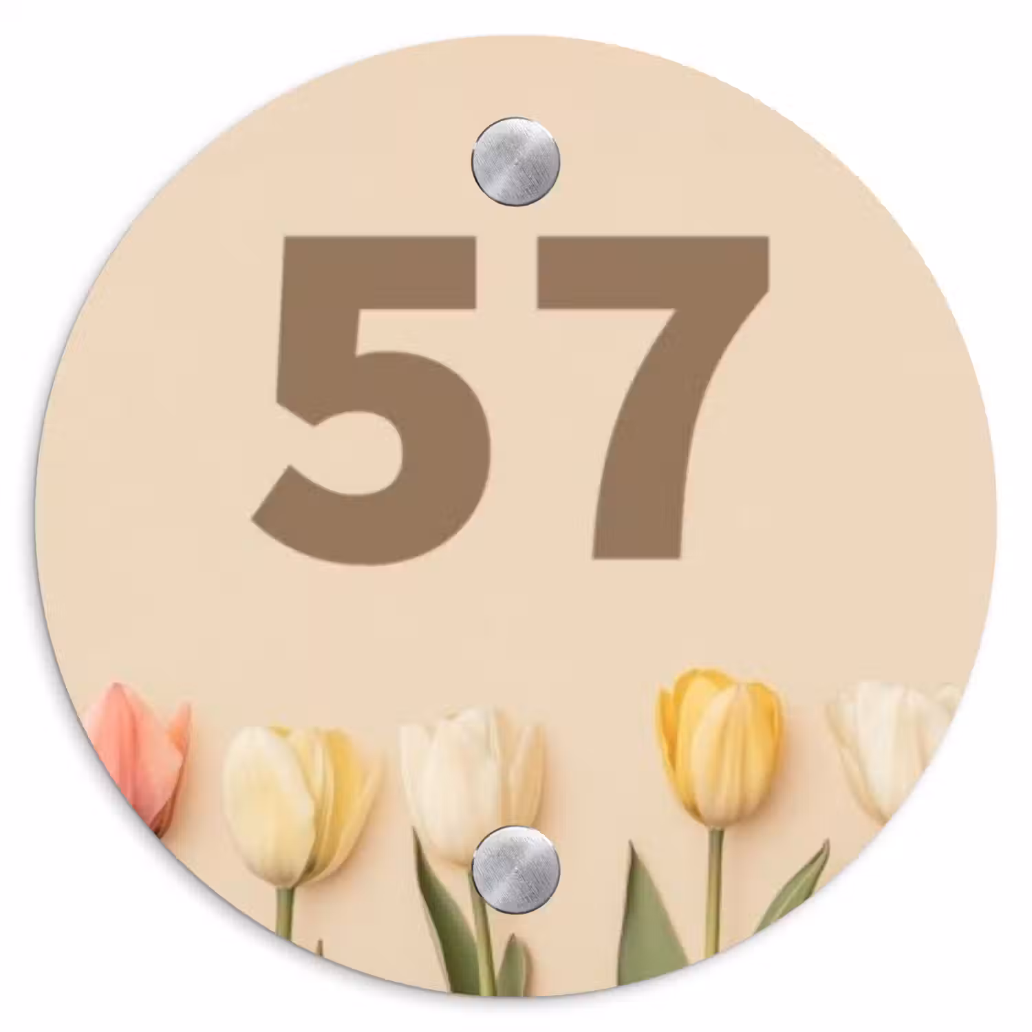 Gekleurde tulpen beige achtergrond - Traditioneel Naambord Rond klein -3d