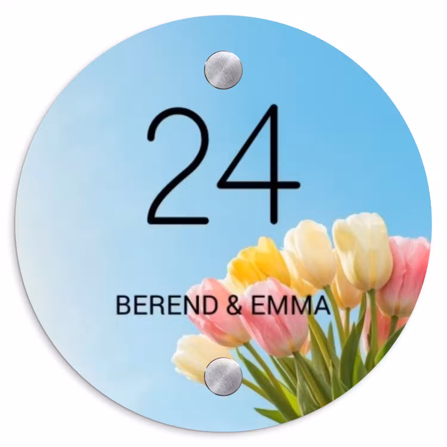 Gekleurde tulpen lucht - Klassiek Naambord Rond klein -3d