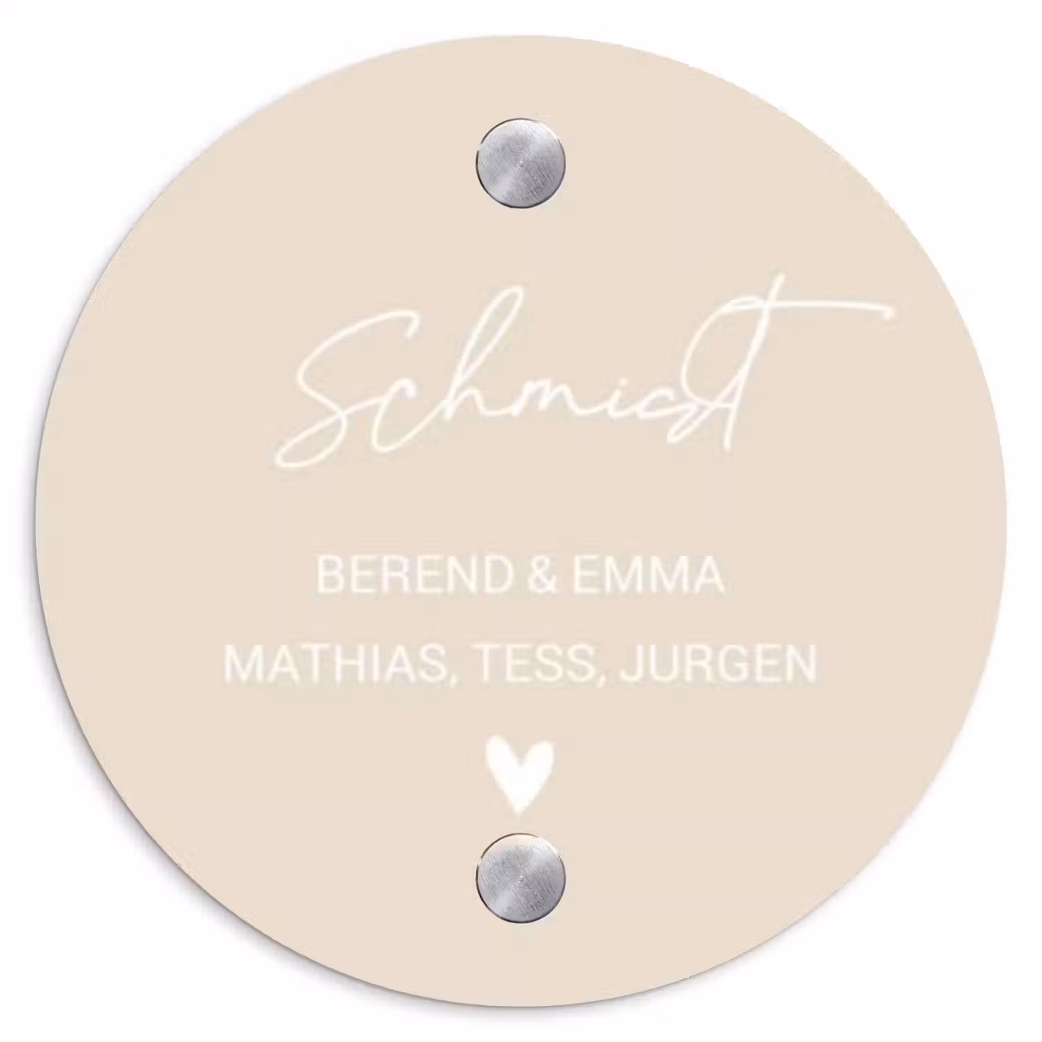 Effen - Beige - Sierlijk Naambord Rond klein -3d