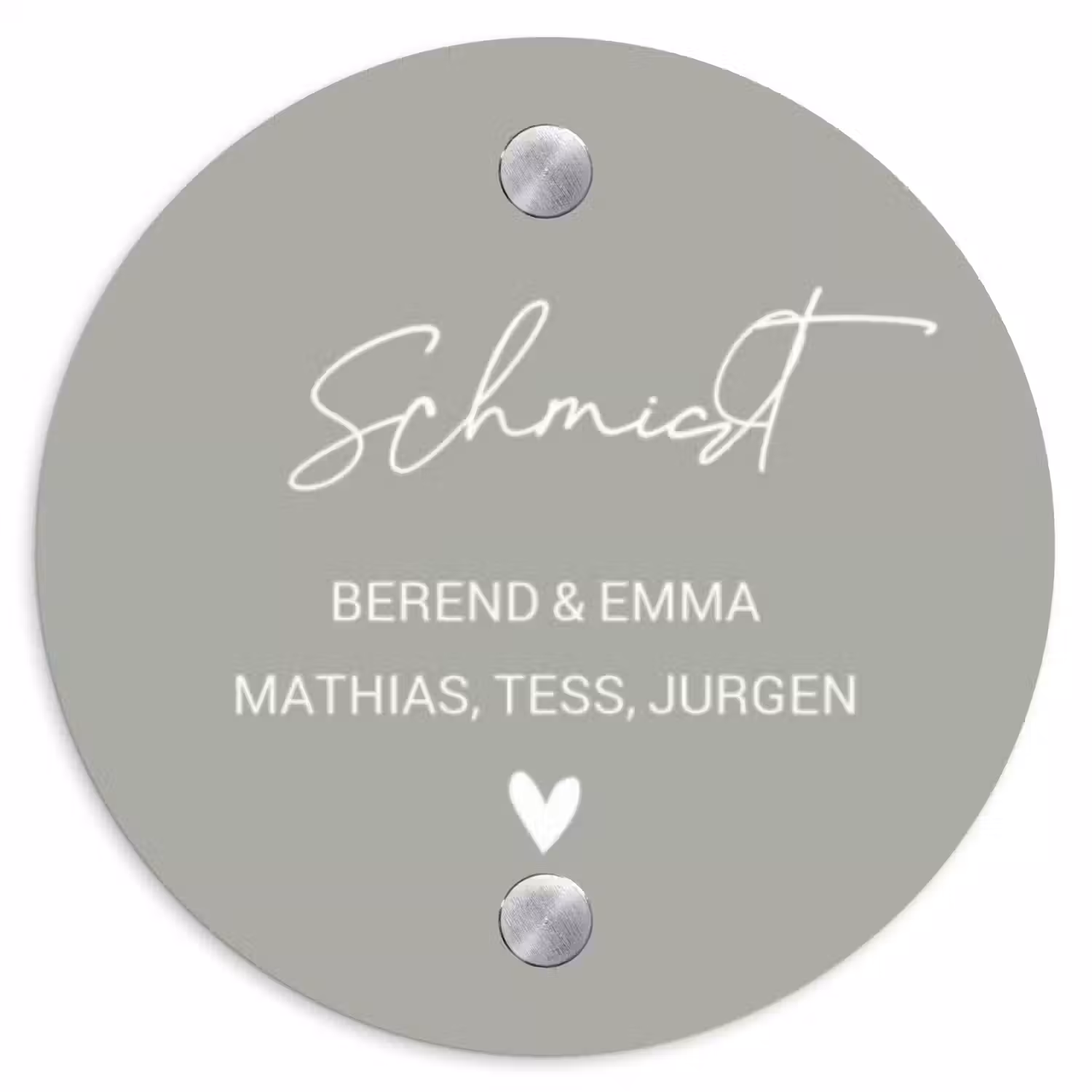 Effen lichtgrijs - Sierlijk Naambord Rond klein -3d